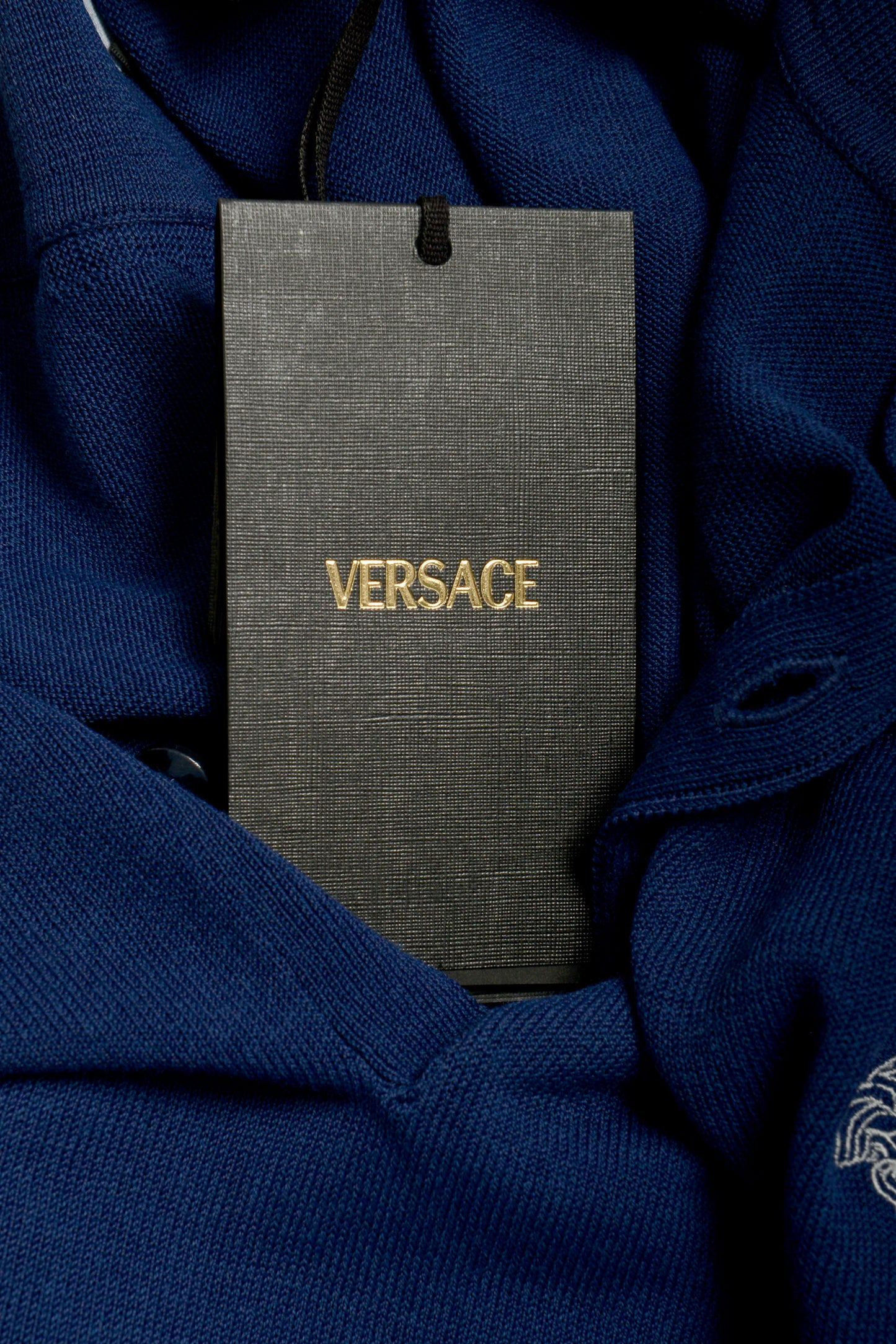 Versace Men's Blue Medusa Piquet Embroidery Knit Polo Shirt US S IT 48