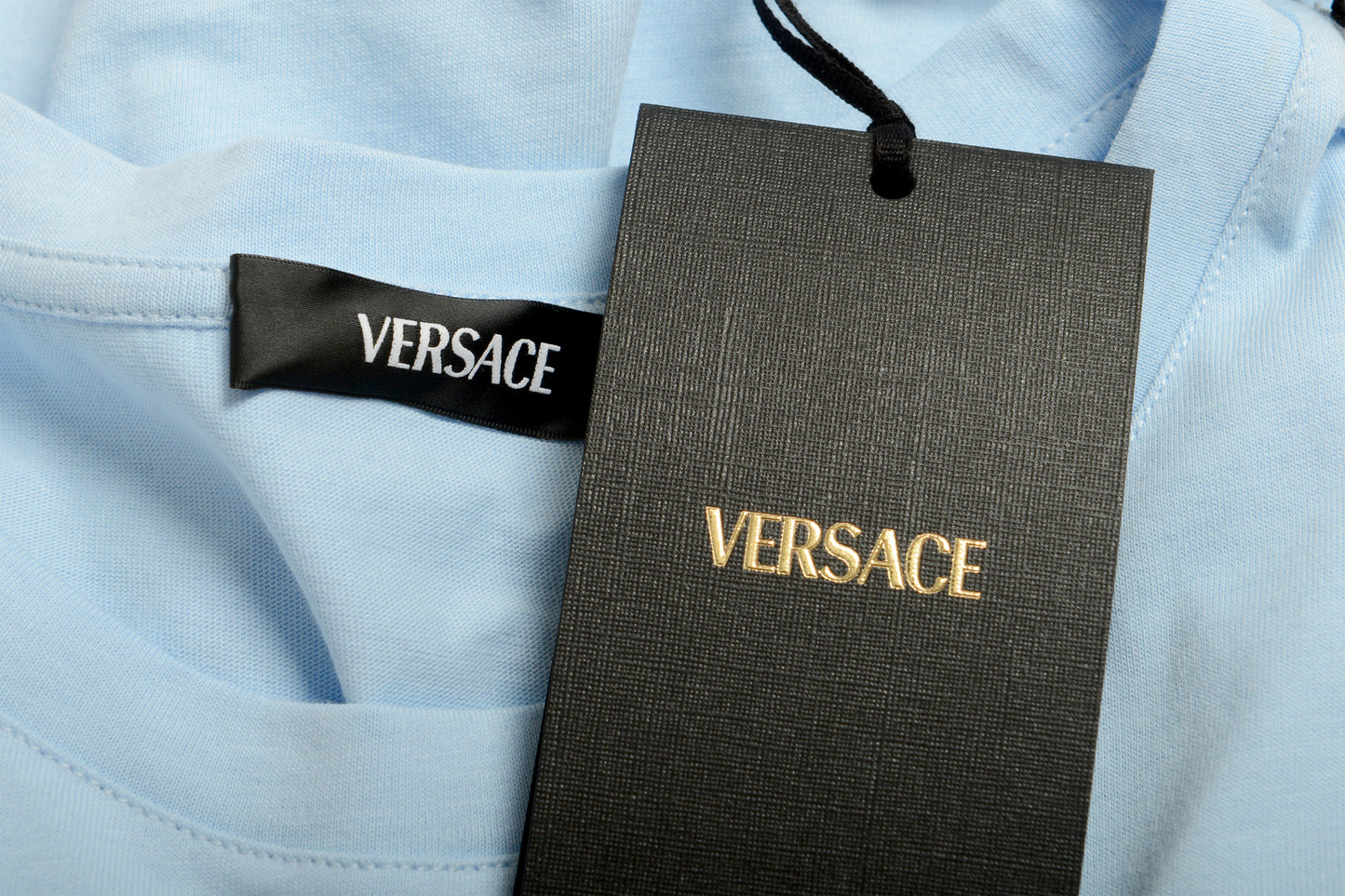 Versace Women's Silver/Blue Medusa Head Print Short Sleeve T-Shirt US XL IT 46