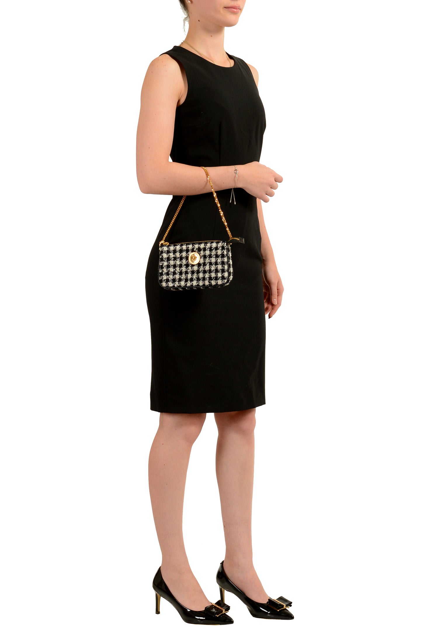 Versace Women's Wool Lurex Jacquard Gold Medusa Quilted Handbag Shoulder Bag