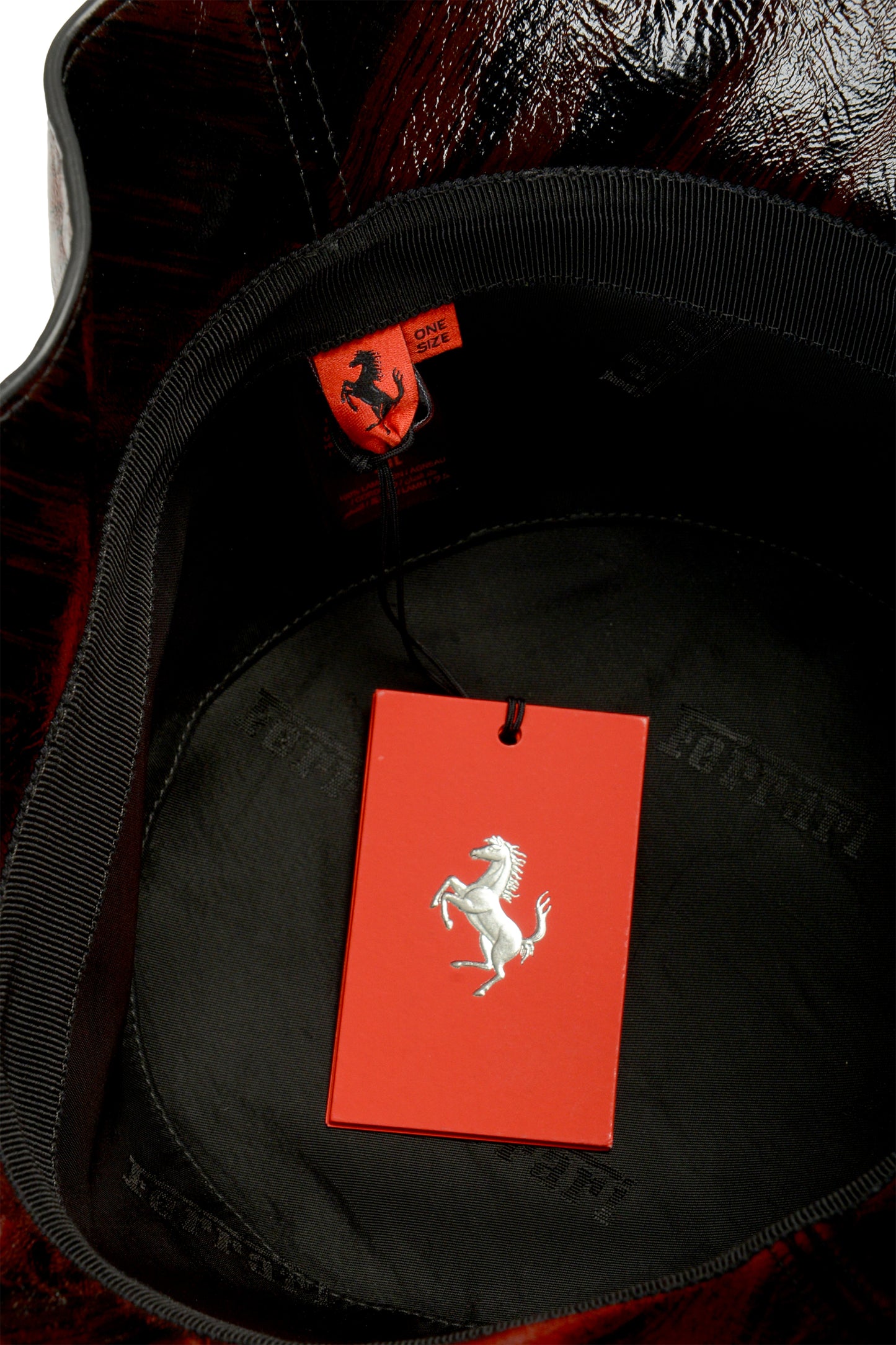 Scuderia Ferrari Shiny Brushed Leather Bucket Hat One Size
