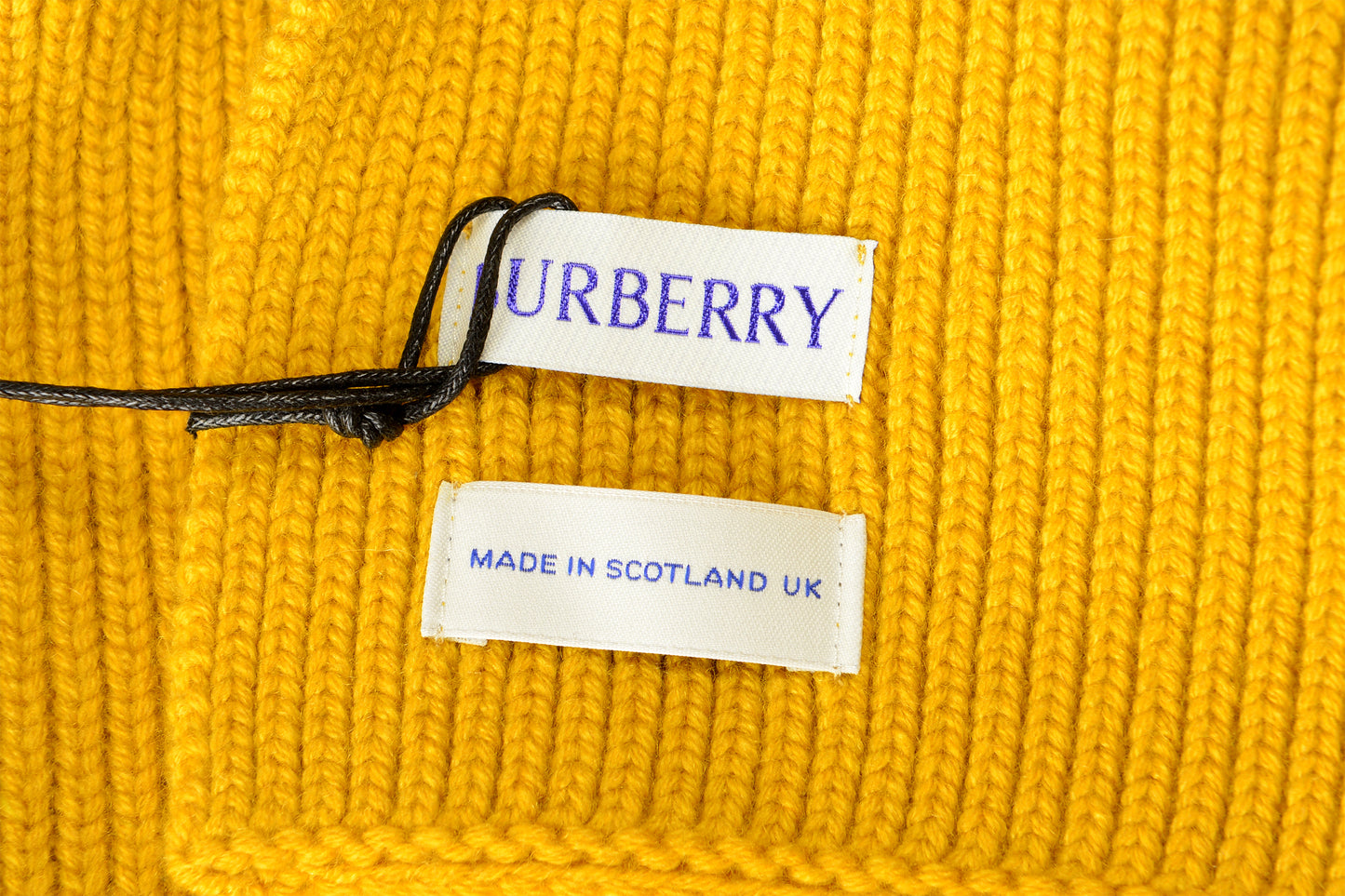 Burberry "Ribbed EKD Scarf" Mustard Yellow 100% Cashmere Long Scarf
