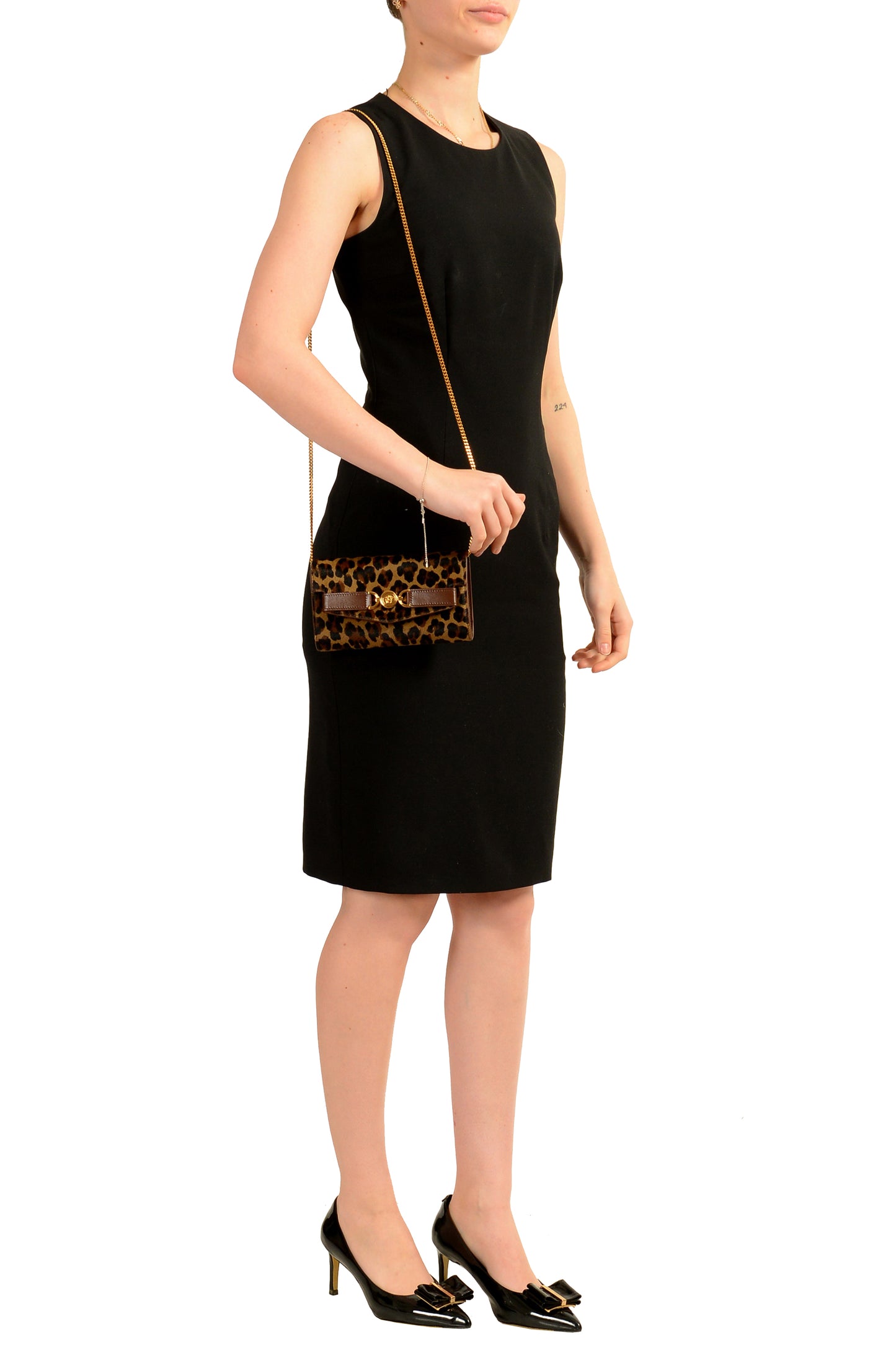 Versace Pony Hair Leather Gold Medusa Wallet on Chain Clutch Shoulder Bag