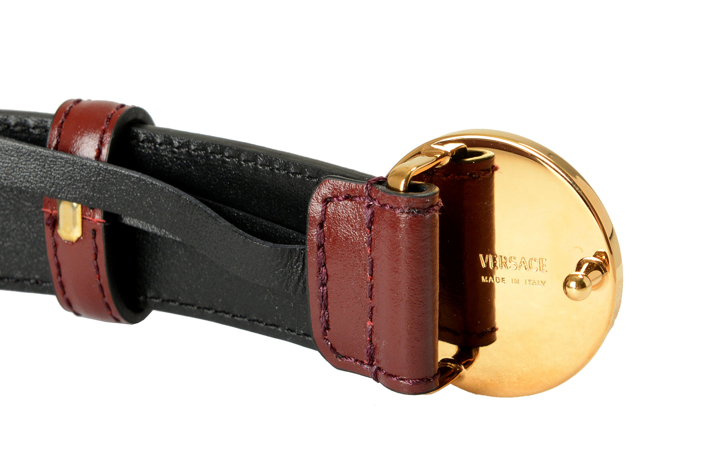 Versace Vine Red 100% Leather Gold Medusa Head Decorated Belt US 34 IT 85