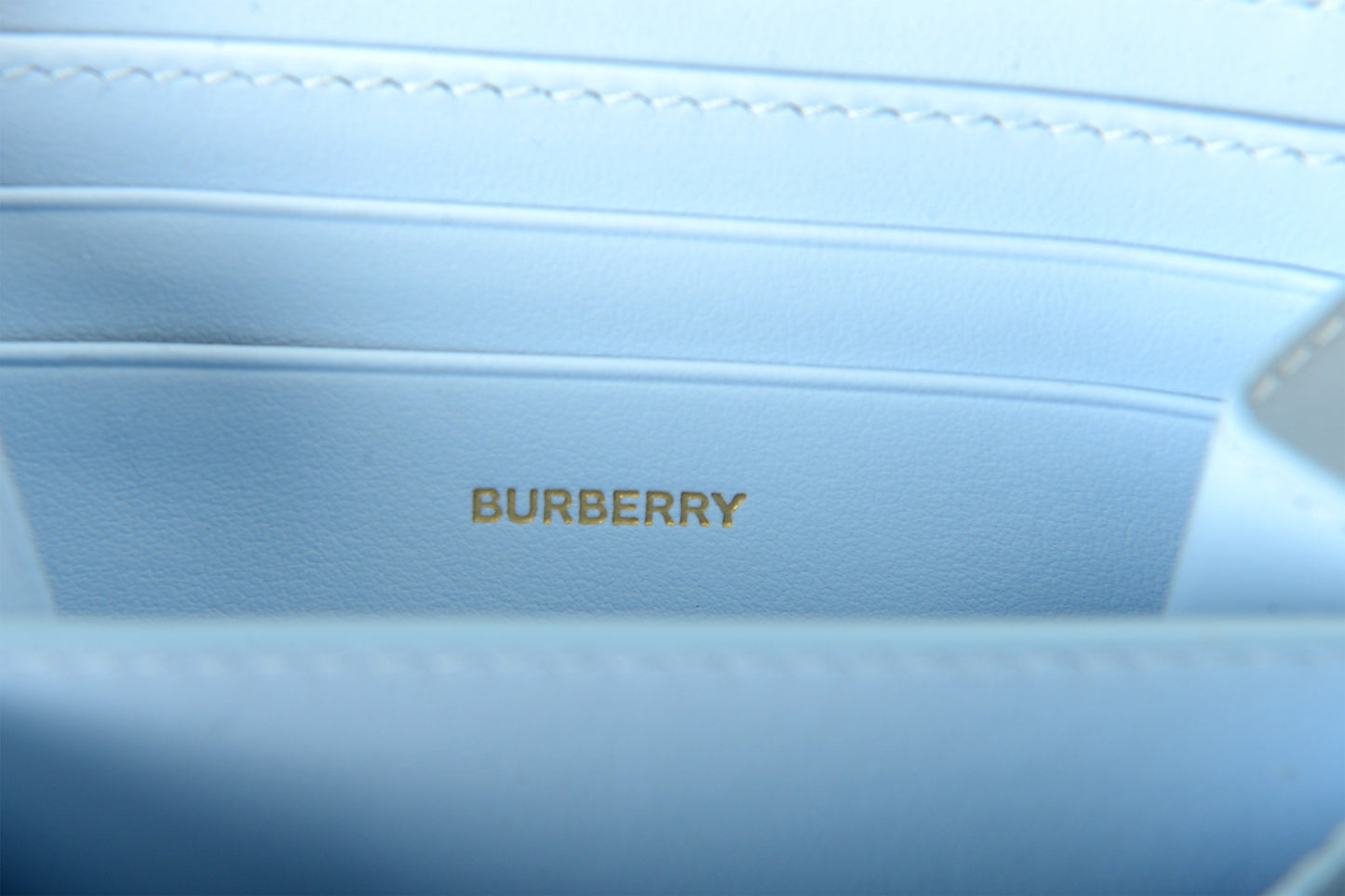 Burberry 100% Pebble Leather Pale Blue Mini Zip Around Wallet