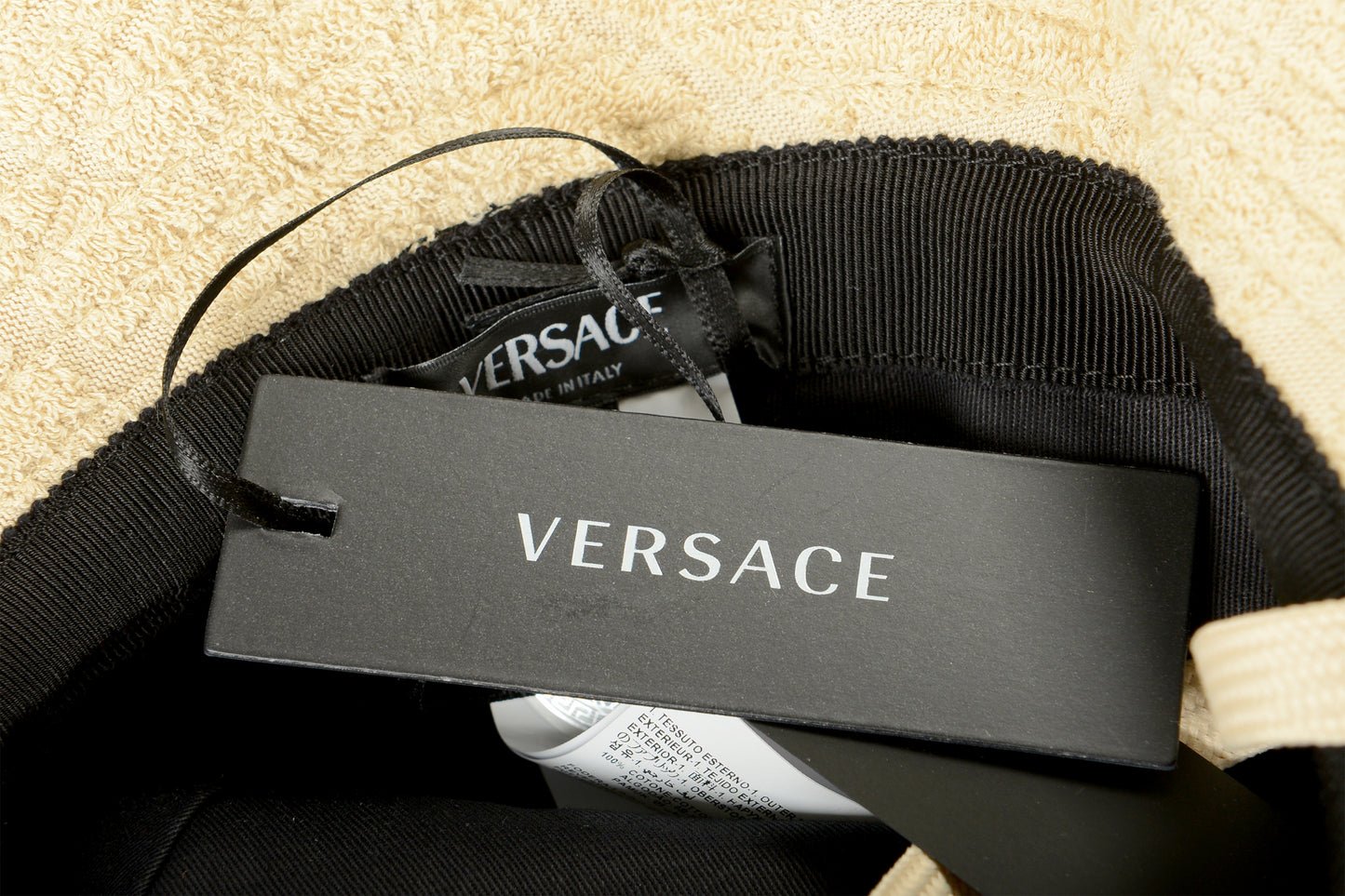 Versace Sand Beige Barocco Print Towel Stitch Bucket Hat Size 59