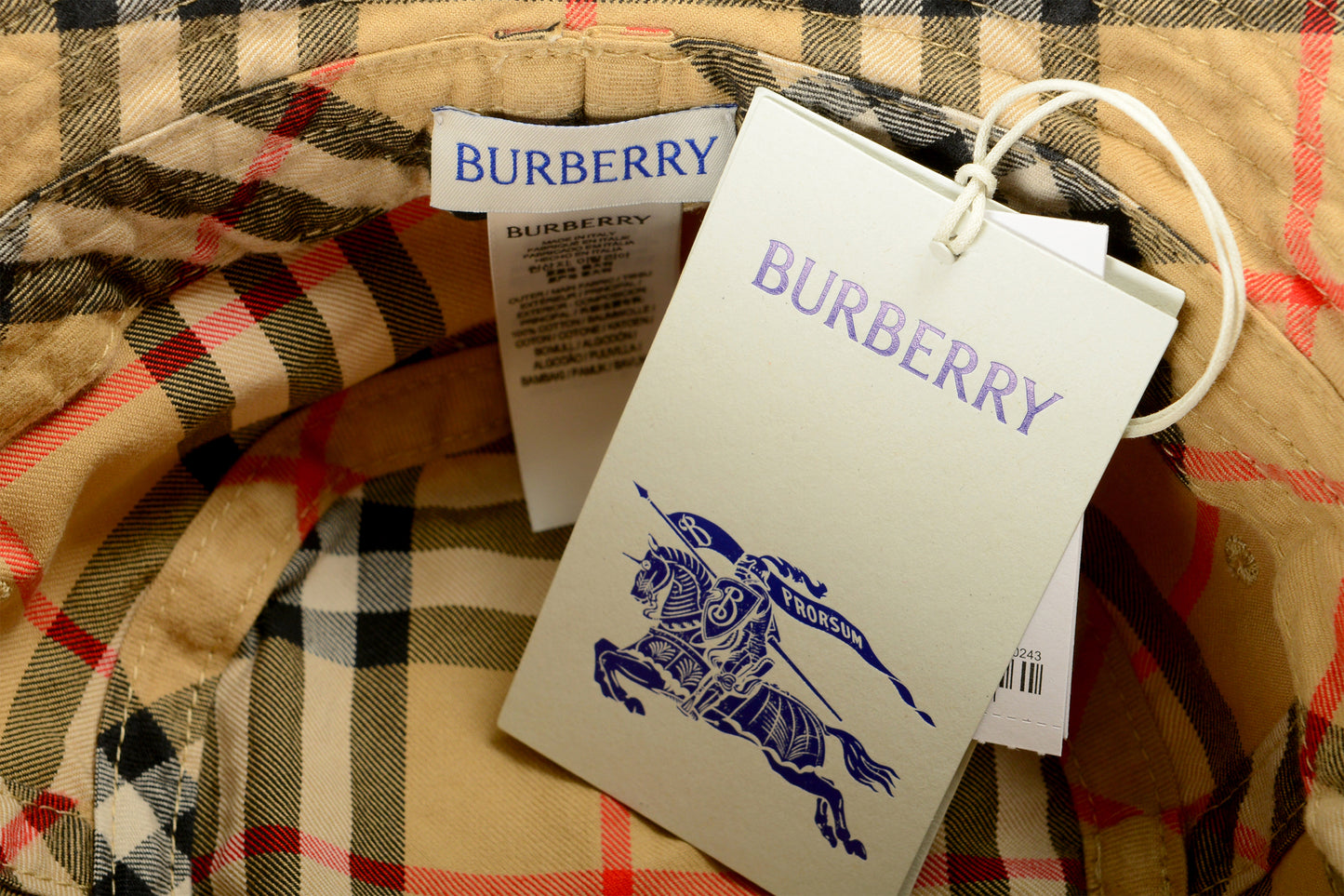 Burberry "Classic Bucket" Archive Beige Check Print Bucket Hat Size L