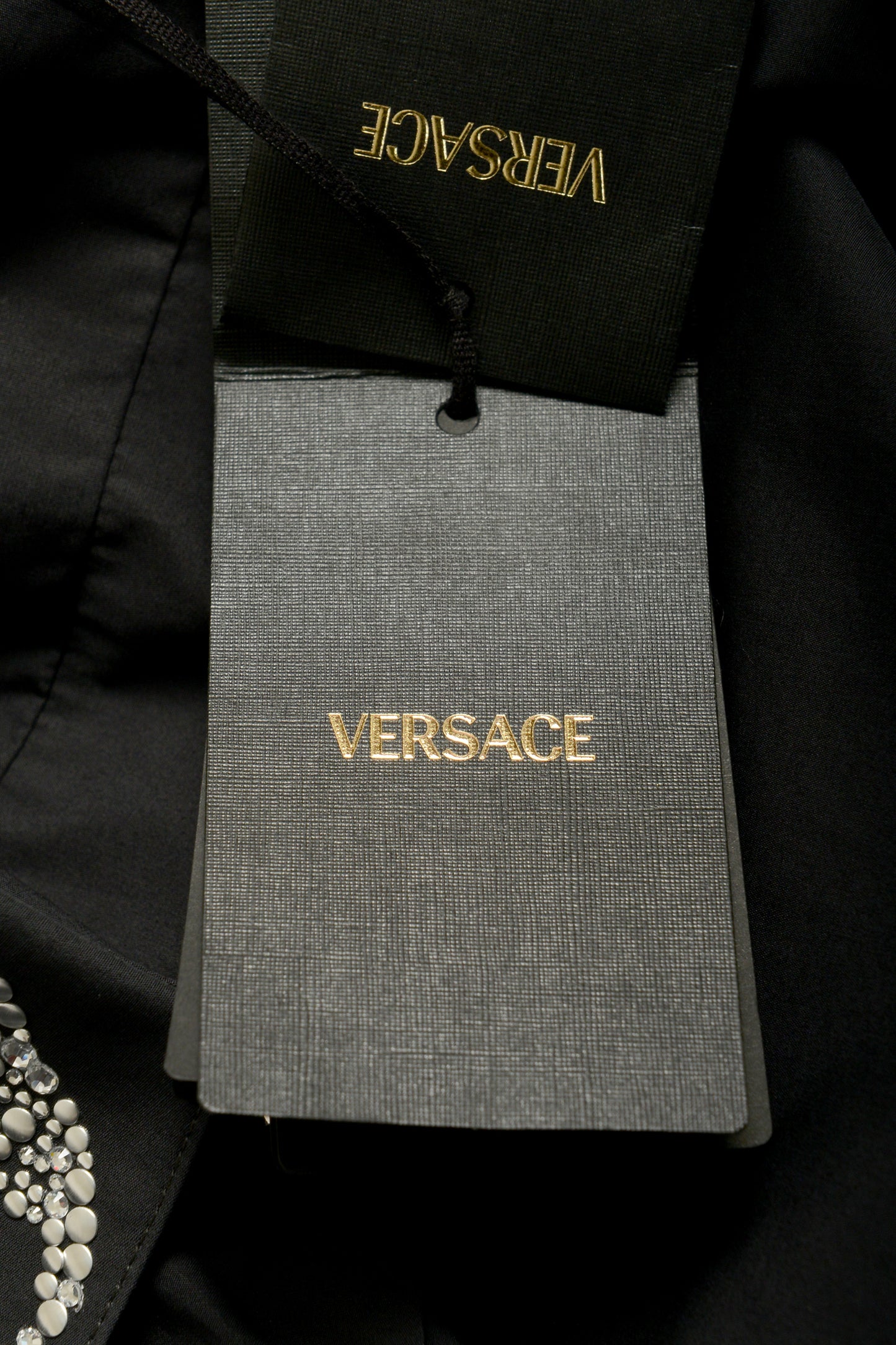 Versace Men's Black & Silver Collar Embellishments Long Sleeve Shirt US XL IT 54