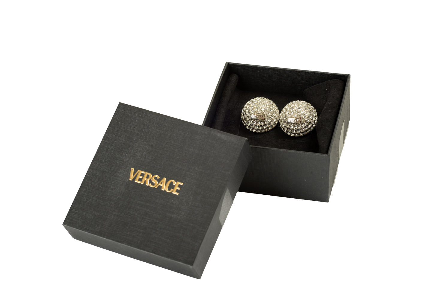 Versace Sparkle Silver Color Metal Logo Round Earrings