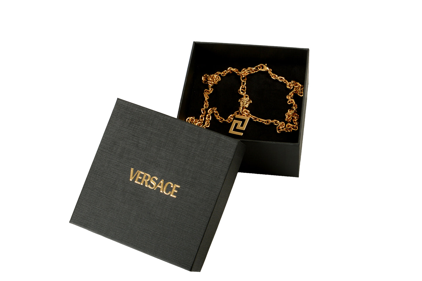 Versace Unisex Gold Color Metal Chain Necklace Pendant