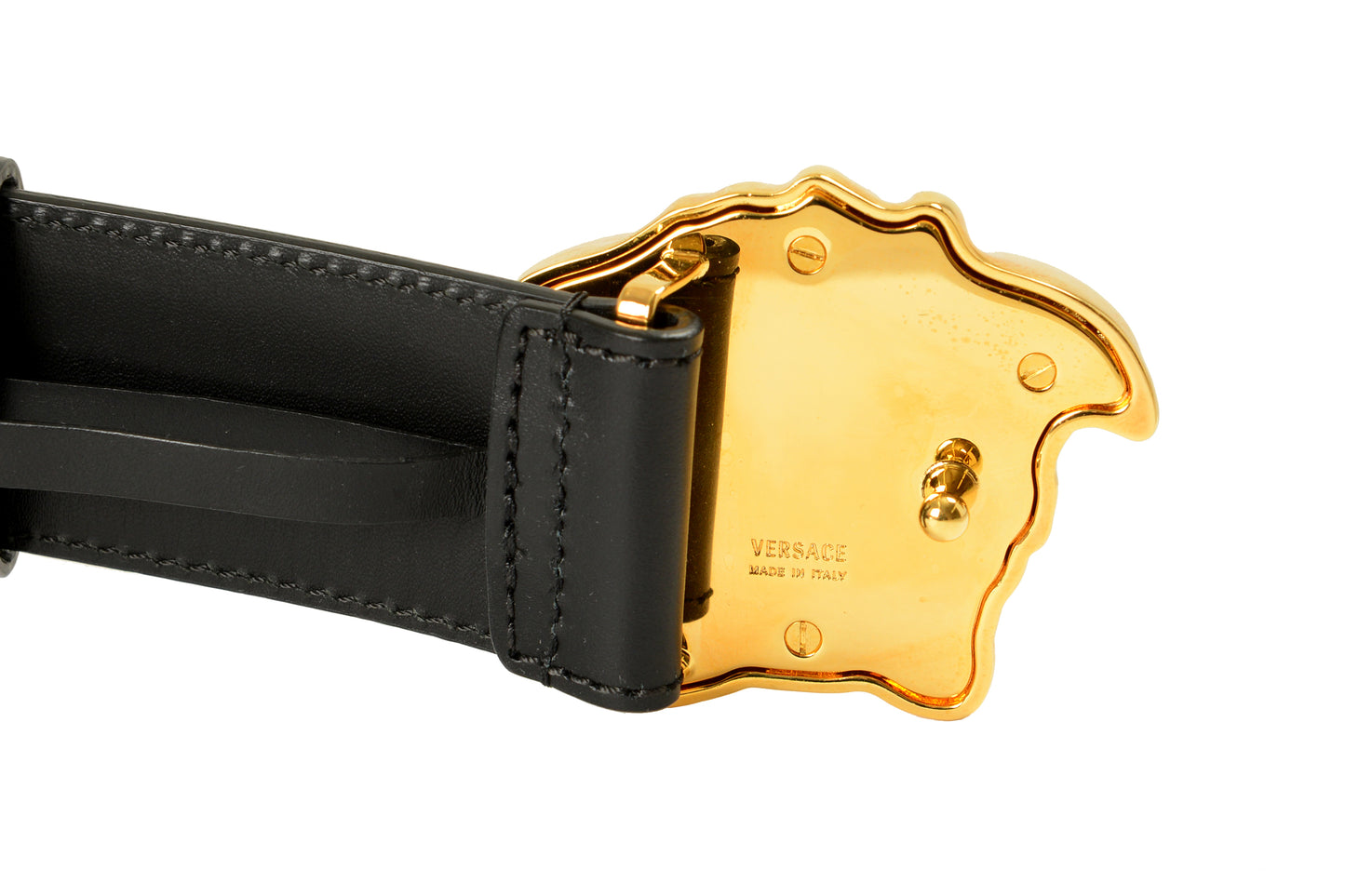 Versace Black 100% Leather Gold Medusa Head Decorated Belt US 32 IT 80