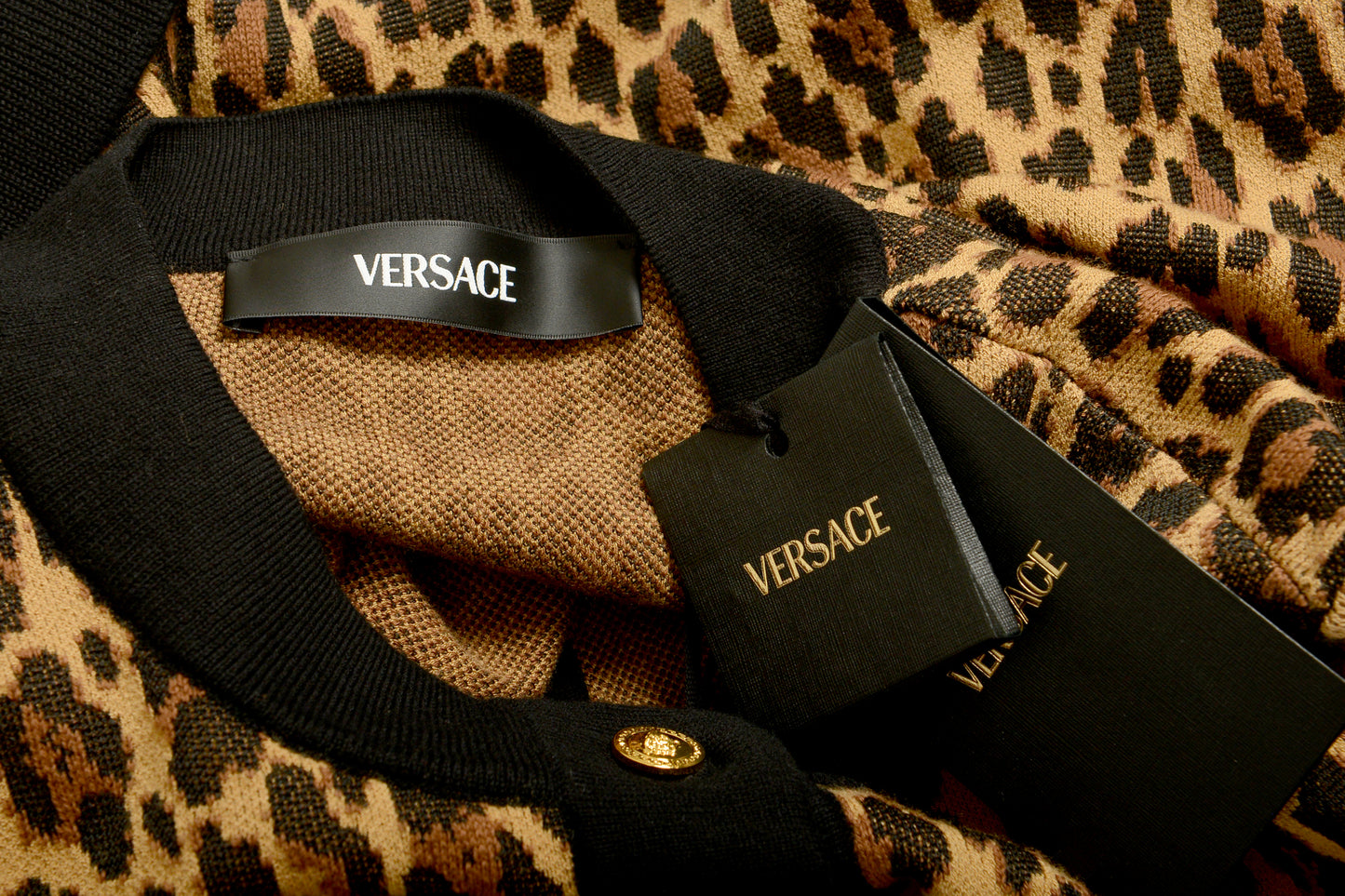 Versace Women's Leopard Jacquard Knit Cardigan Sweater US M IT 42