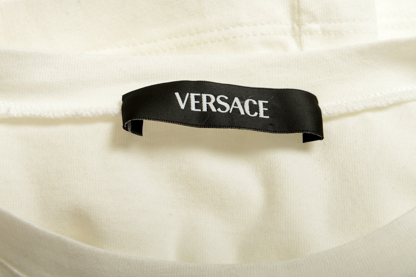 Versace Women's White & Pink Strass Logo Embellished Crewneck T-Shirt US S IT 40