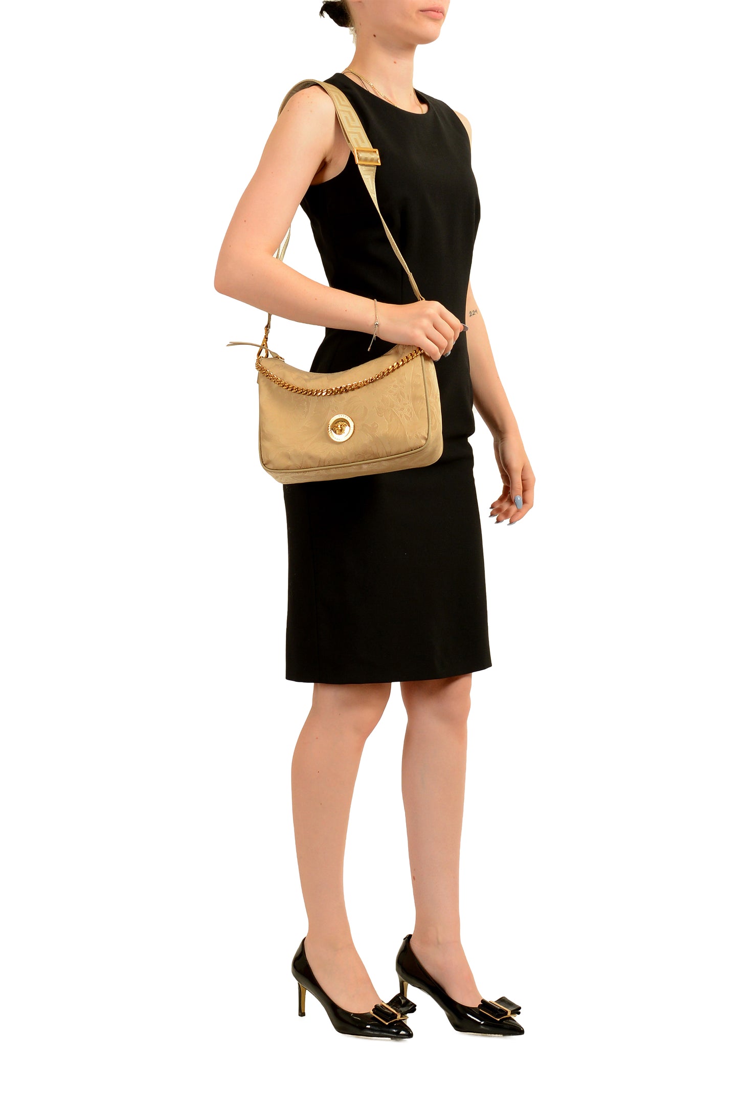 Versace Women's Beige Gold Medusa Medium Hobo Handbag Shoulder Bag
