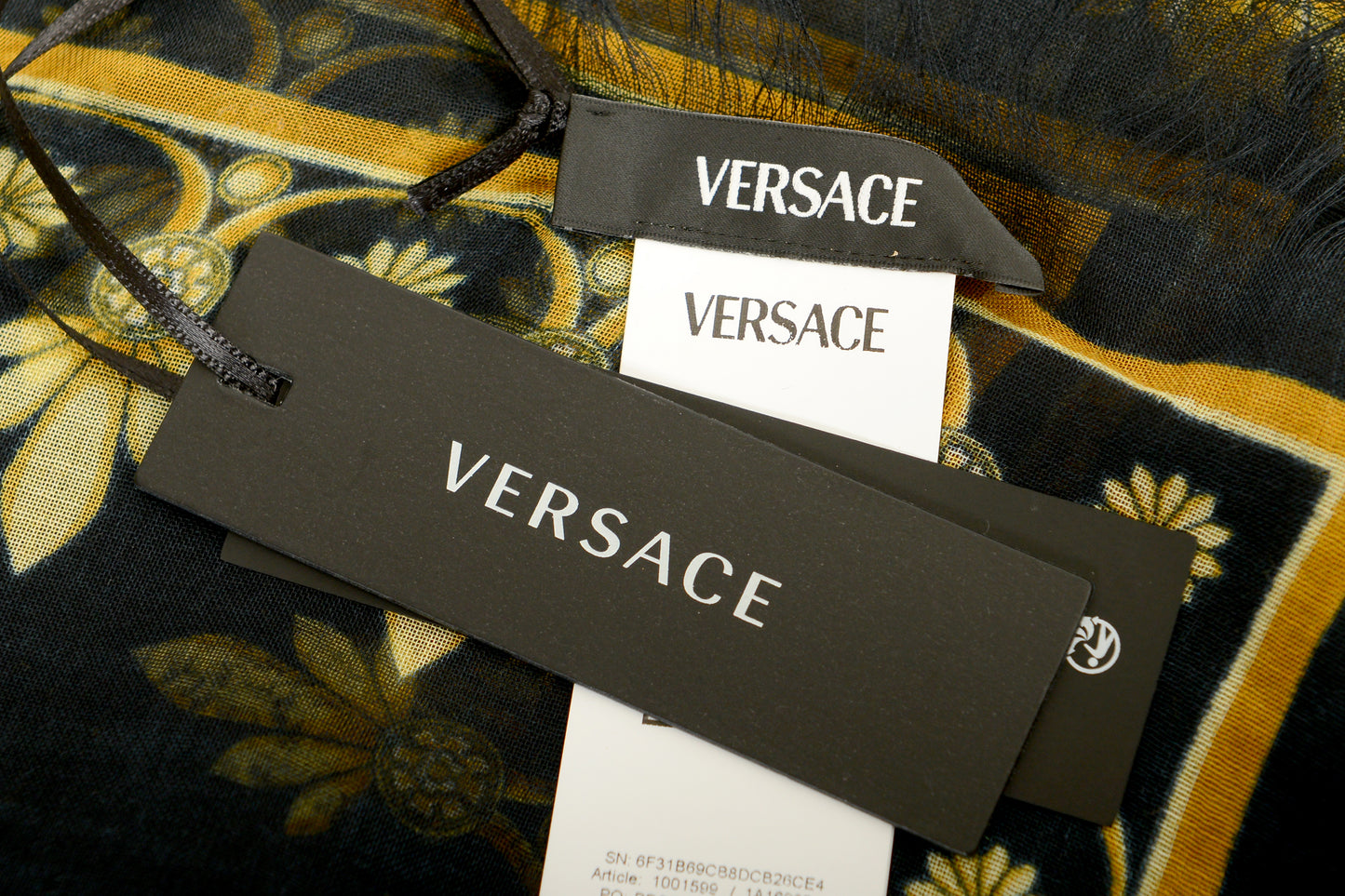 Versace Black & Gold Barocco Heritage Print Shawl Scarf