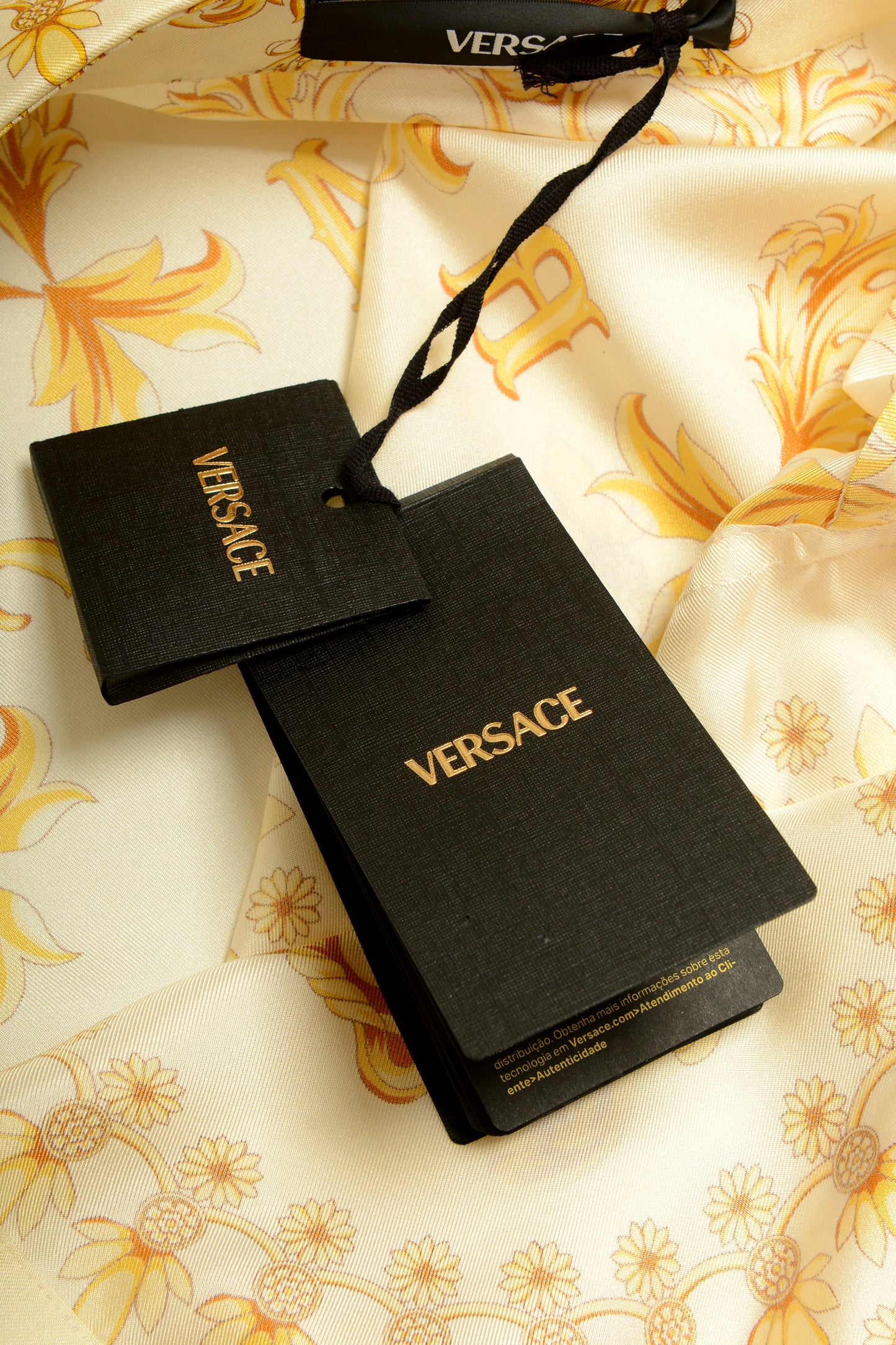Versace Men's Signature Print Ivory & Gold 100% Silk Shirt US 3XL IT 58