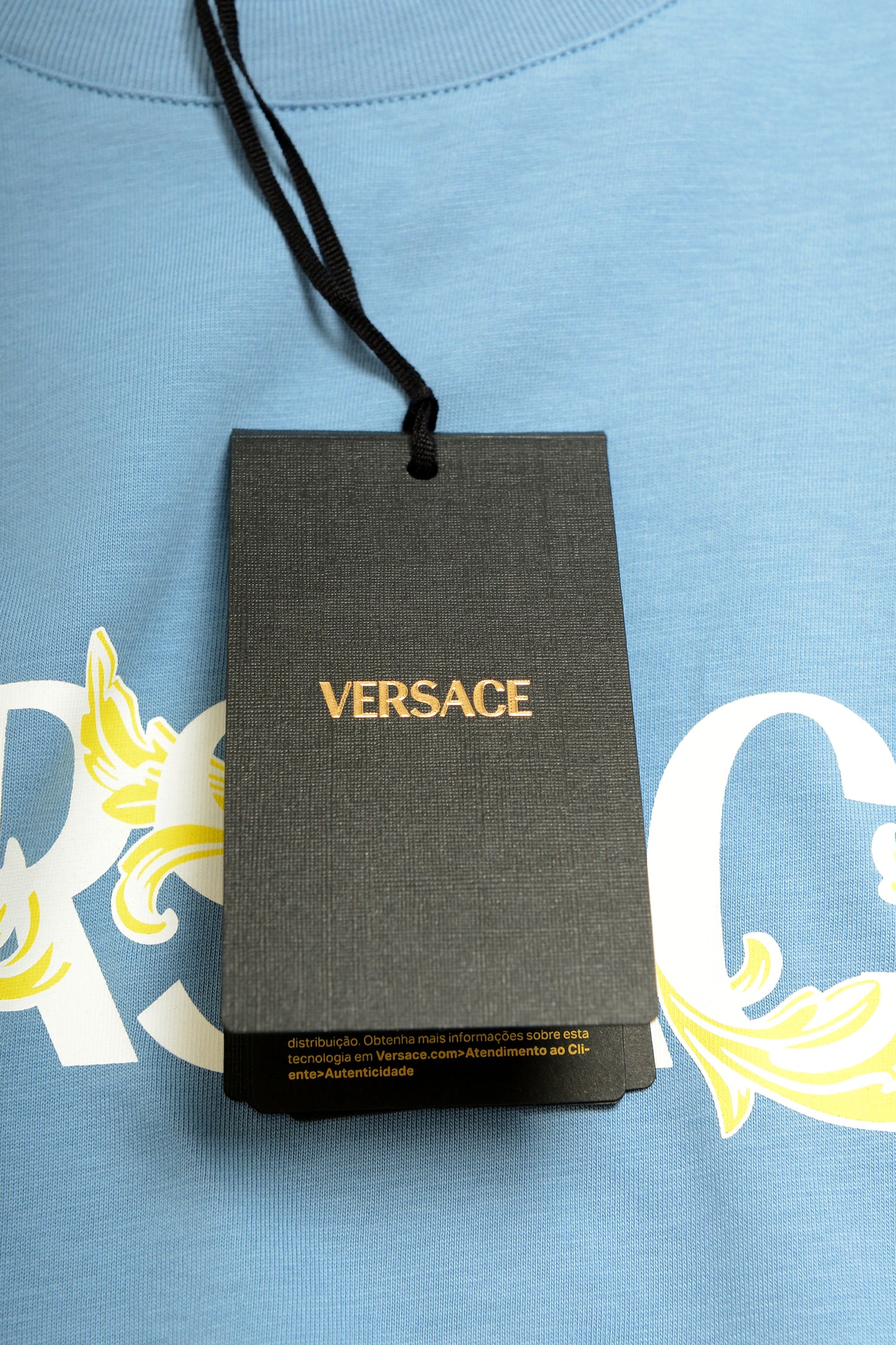 Versace Men's Logo Print Blue Crewneck Short Sleeve T-Shirt US M IT 50