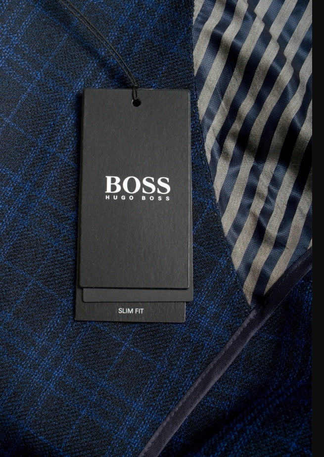 Hugo Boss Men's "Hartlay" Slim Fit Blue Plaid 100% Wool Blazer US 42R IT 52R