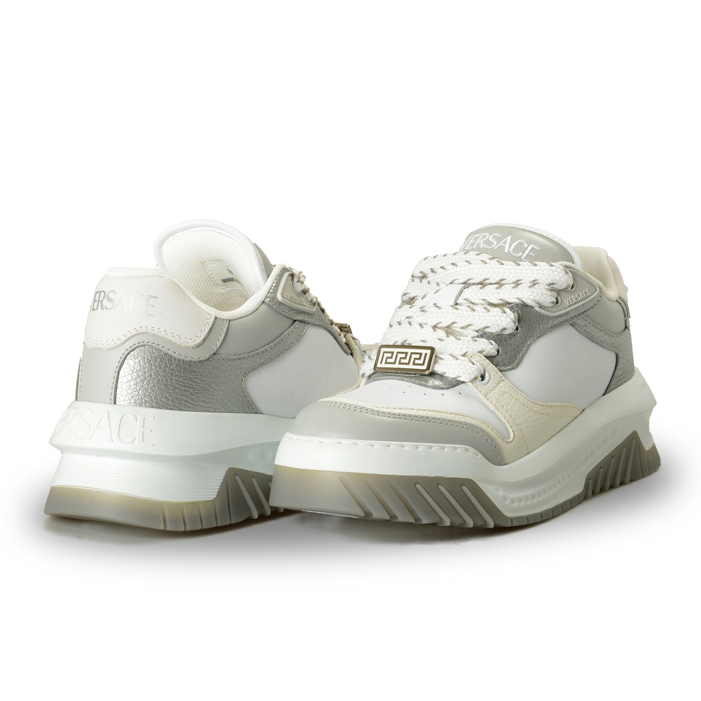 Versace Men's Leather & Suede White/Gray Sneakers Shoes US 12 IT 45
