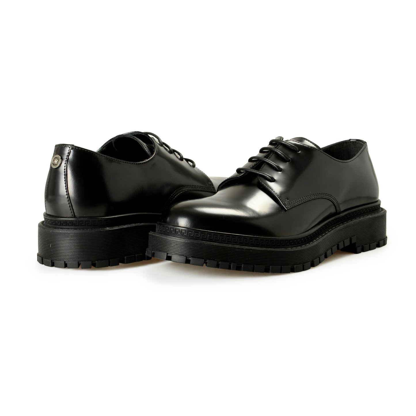 Versace Women's Black Polished Leather Oxfords Shoes US 9.5 IT 39.5