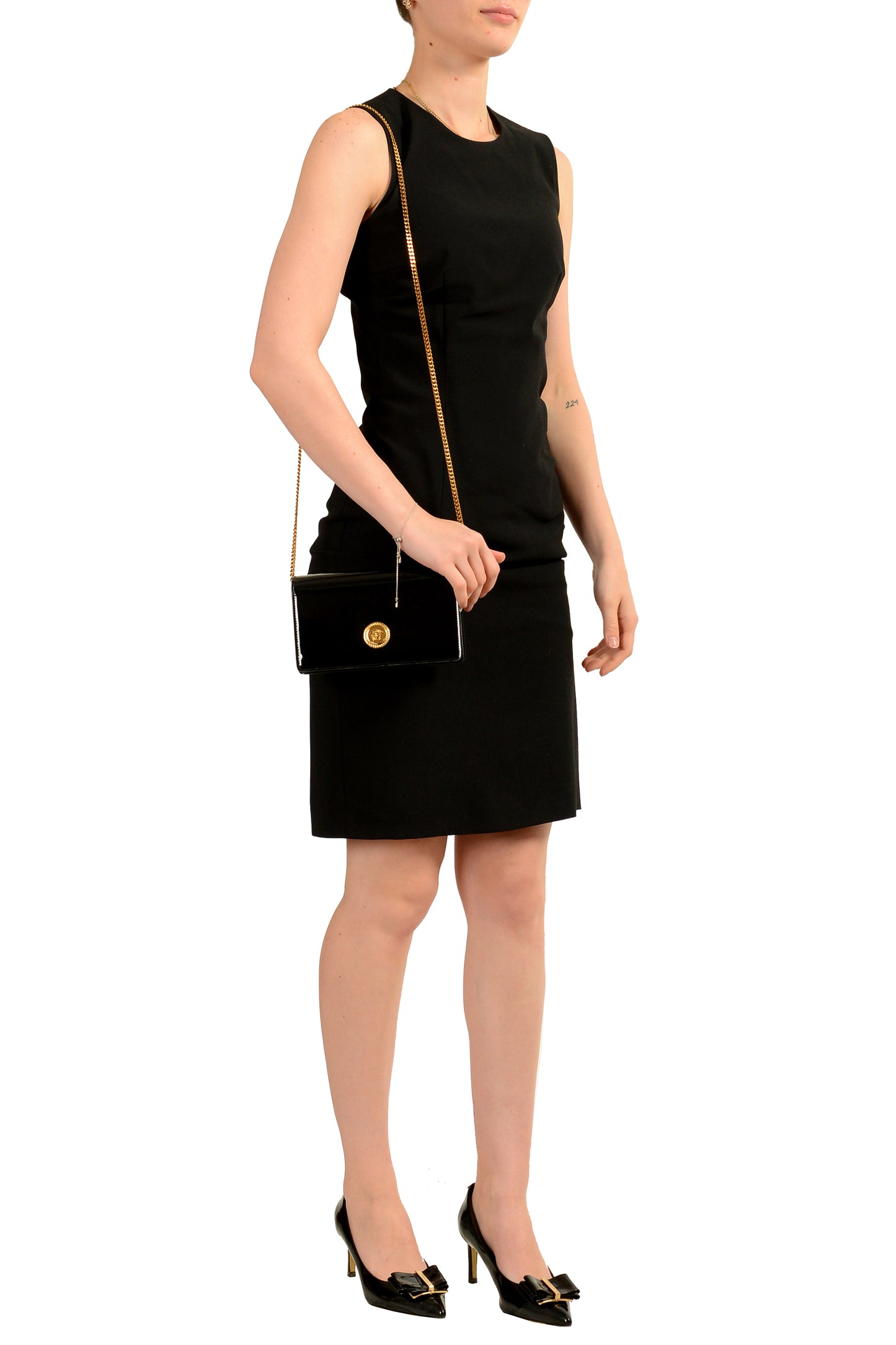 Versace Women's 100% Patent Leather Gold Medusa Head Crossbody Shoulder Bag