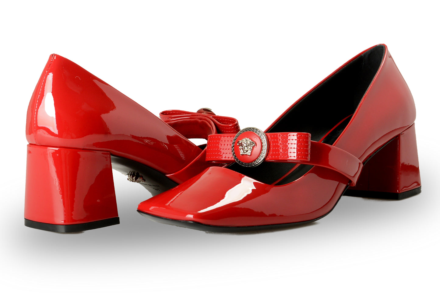 Versace Women's Red Silver Medusa Head Patent Leather Pumps Shoes US 10 IT 40