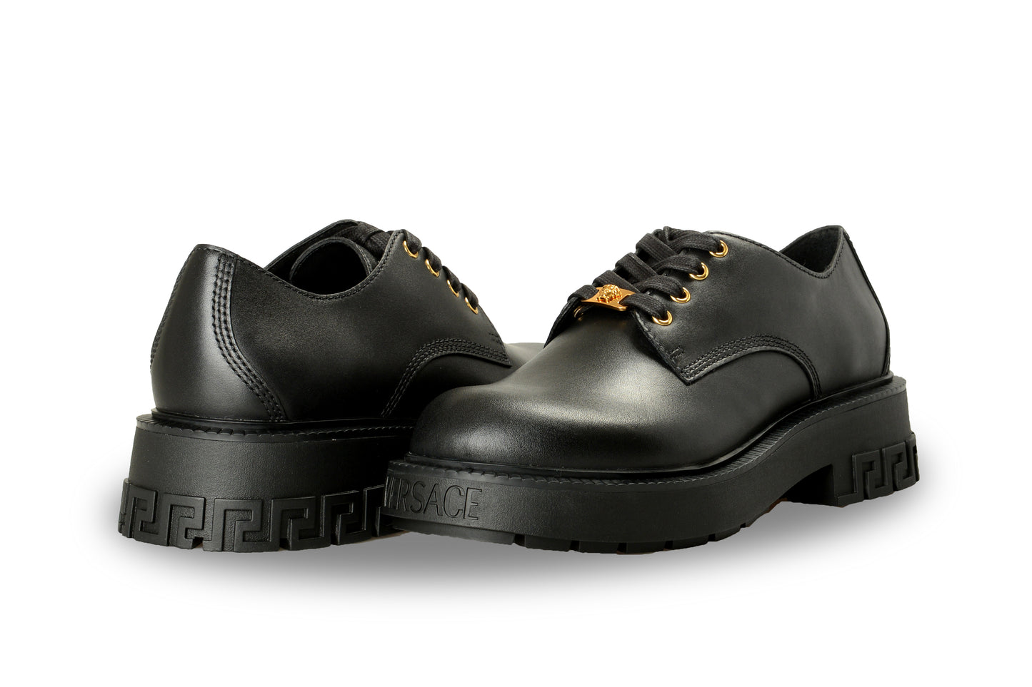 Versace Men's Black Leather Lace Up Derby Shoes US 11 IT 44