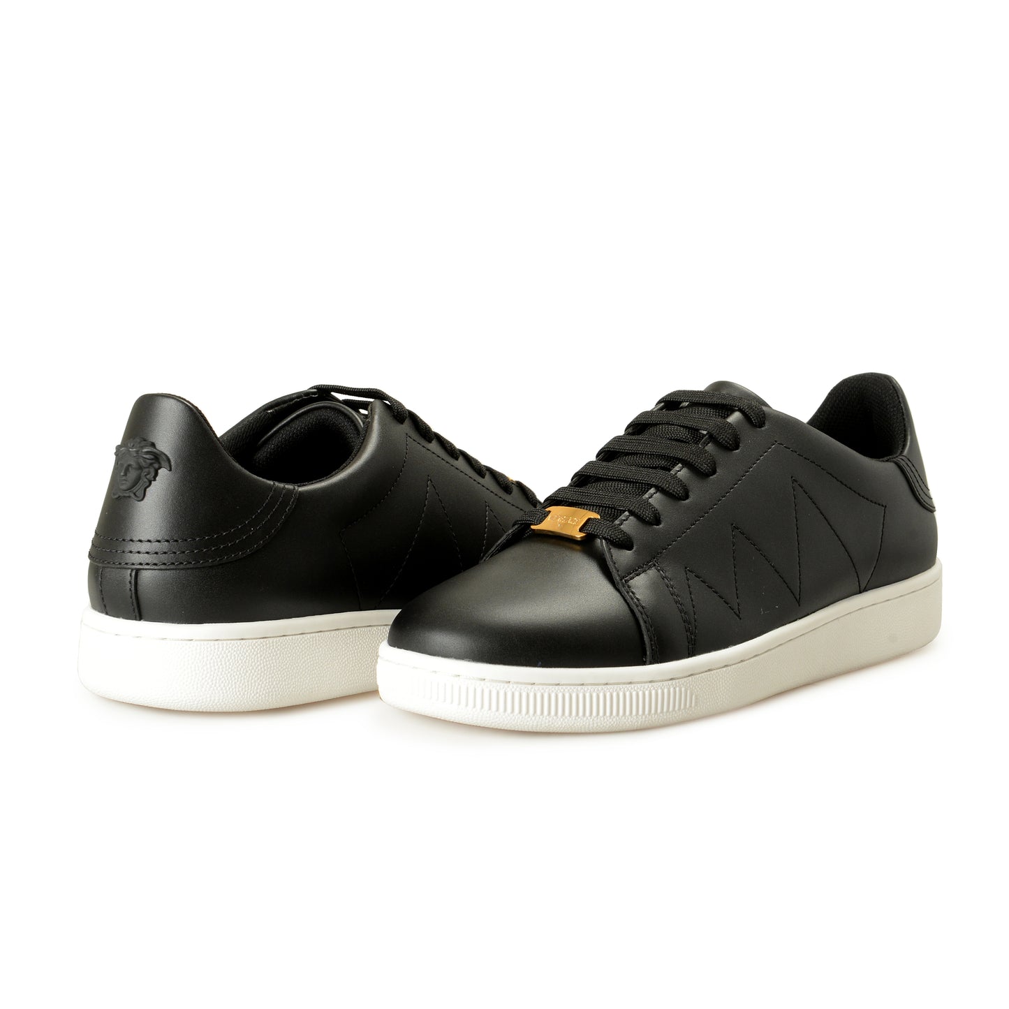 Versace Men's Black 100% Leather Athletic Sneakers Shoes US 7 IT 40