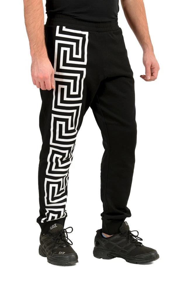 Versace Men's Black Mitchel Fit Greeca Print Sweat Pants US L IT 52