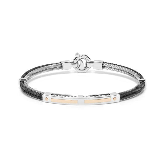 BARAKA Men's BR312411ROAC210002 Rose Gold Stainless Steel White Diamond Bracelet