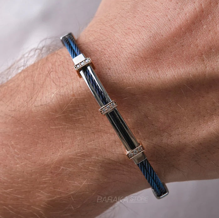 BARAKA Men's BR312501RODB180016 Rose Gold Stainless Steel White Diamond Bracelet