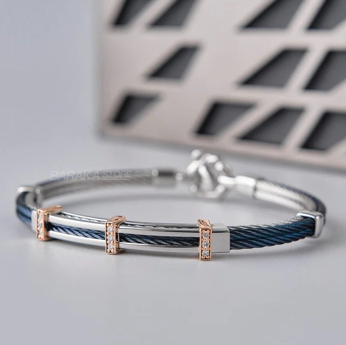 BARAKA Men's BR312501RODB190016 Rose Gold Stainless Steel White Diamond Bracelet