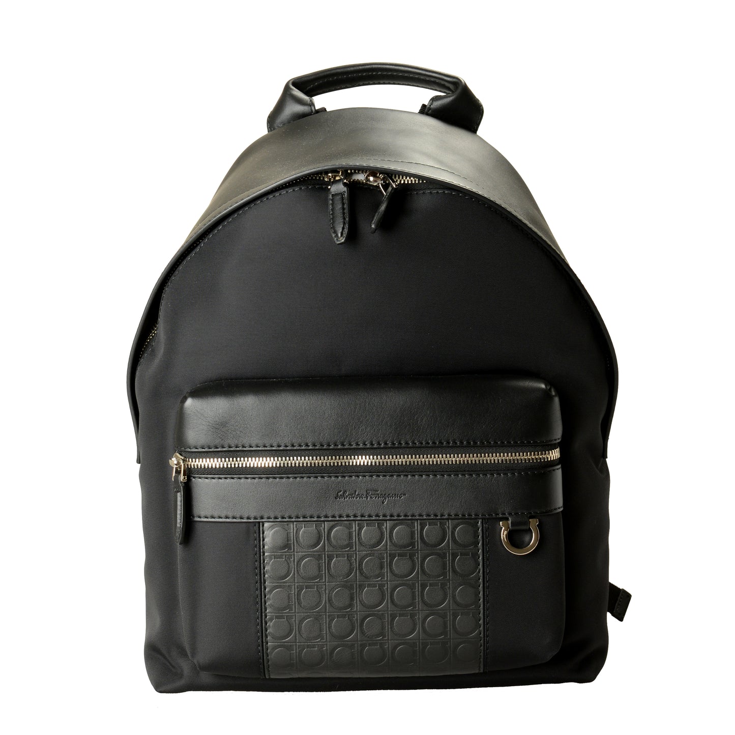 Salvatore Ferragamo Unisex Black Leather & Canvas Logo Print Backpack