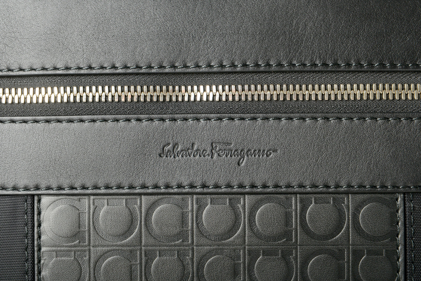 Salvatore Ferragamo Unisex Black Leather & Canvas Logo Print Backpack