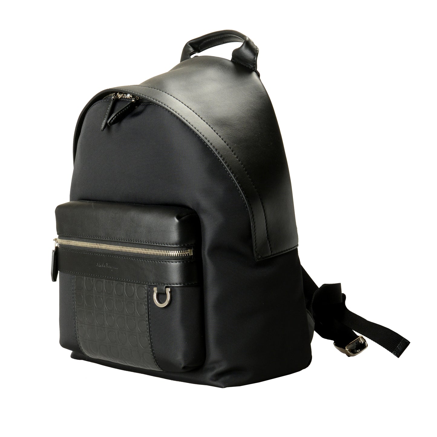 Salvatore Ferragamo Unisex Black Leather & Canvas Logo Print Backpack