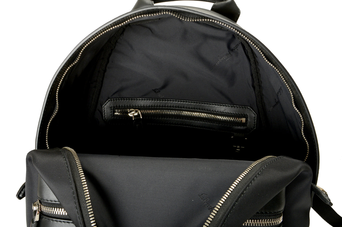 Salvatore Ferragamo Unisex Black Leather & Canvas Logo Print Backpack