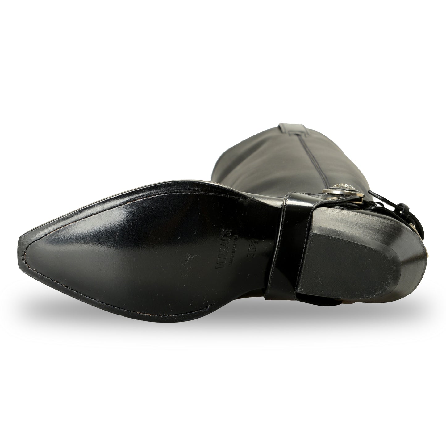 Versace Women's Leather Silver Medusa Heeled Cowgirl Boots Shoes US 6.5 IT 36.5