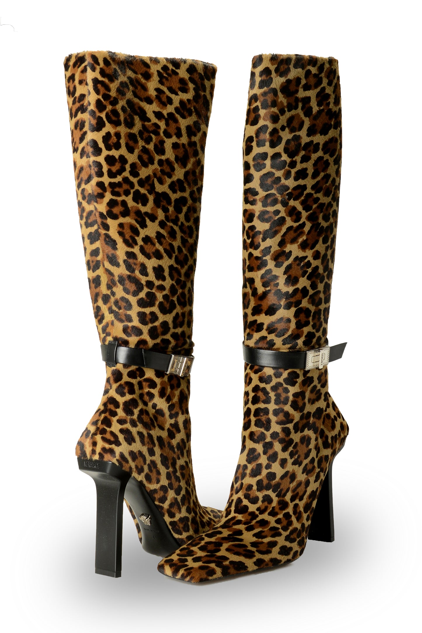 Versace Women's Pony Hair Leather High Heel Boots Shoes US 11 IT 41
