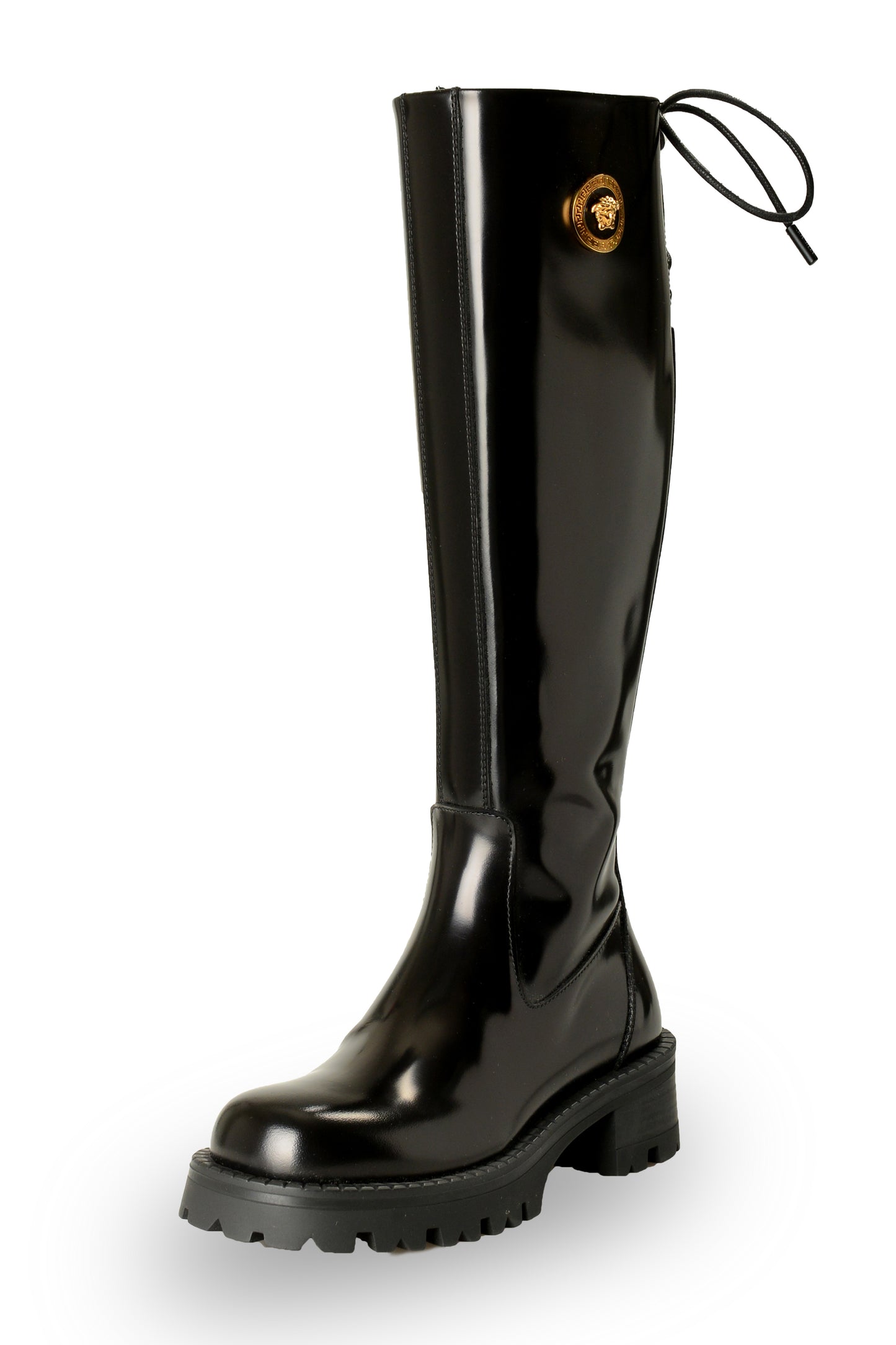 Versace Women's 100% Polished Leather Gold Medusa Boots Shoes US 5 IT 35