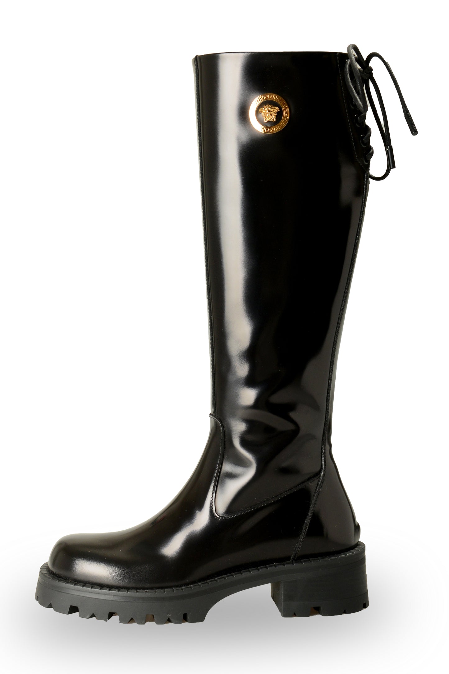 Versace Women's 100% Polished Leather Gold Medusa Boots Shoes US 5 IT 35