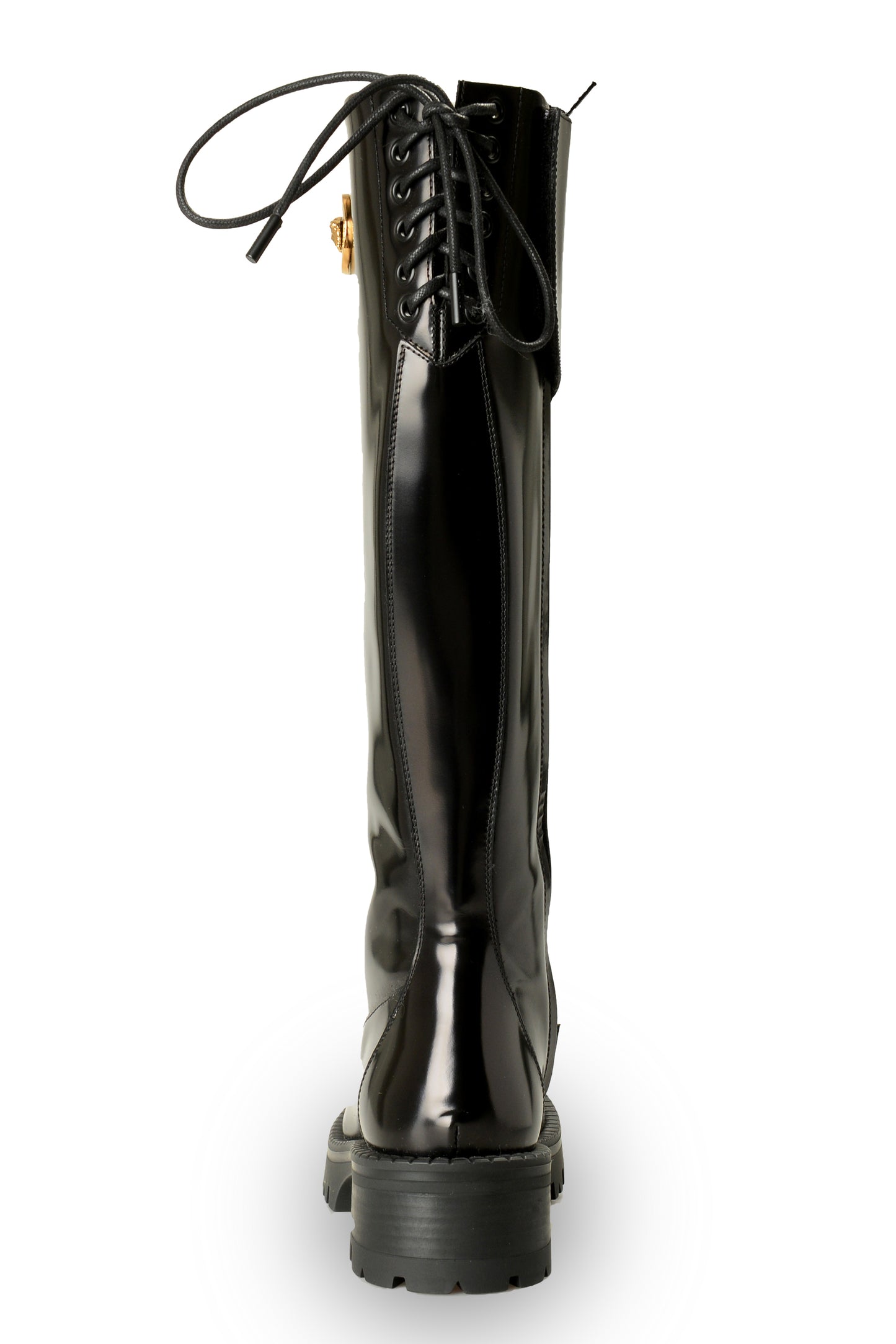 Versace Women's 100% Polished Leather Gold Medusa Boots Shoes US 5 IT 35