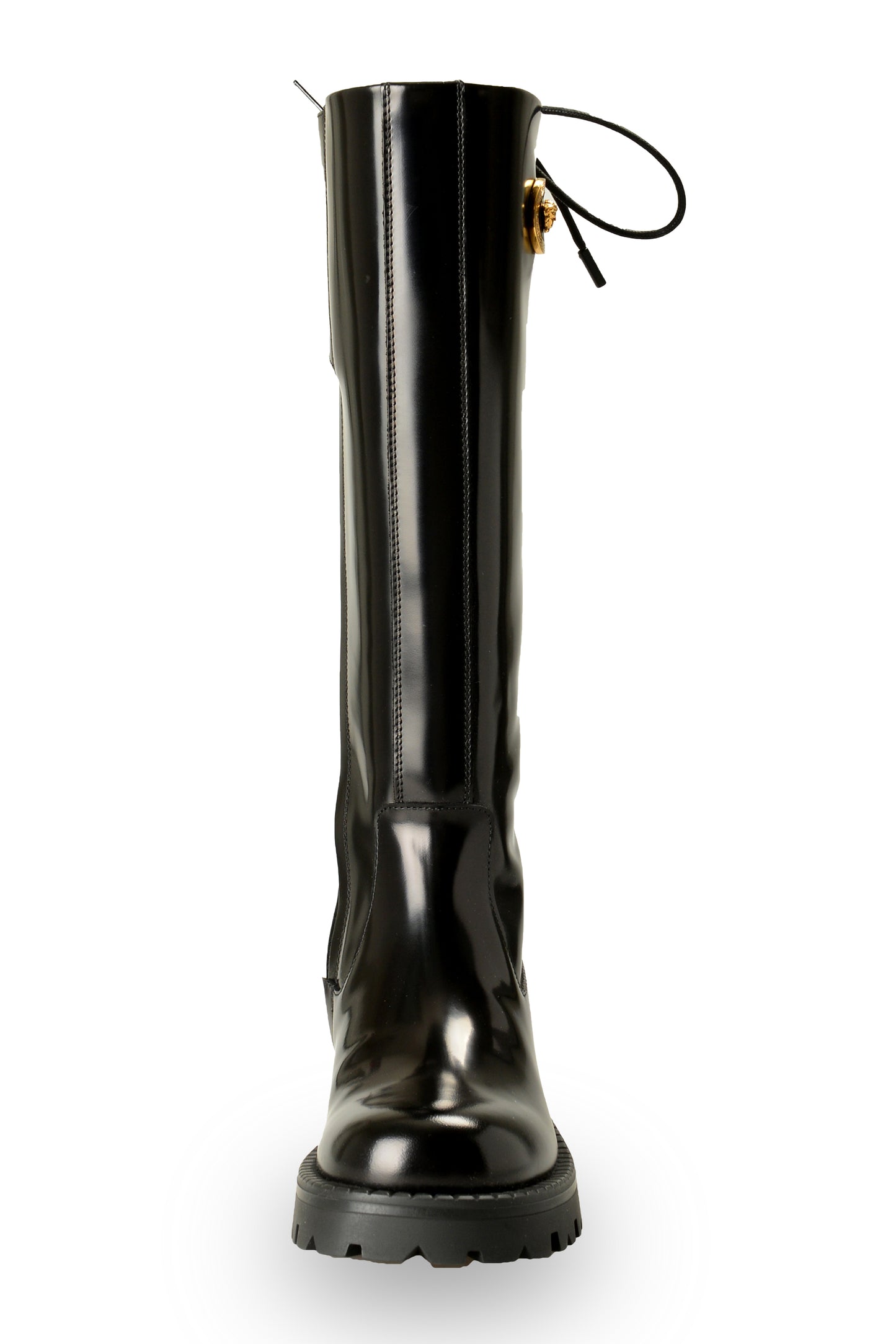 Versace Women's 100% Polished Leather Gold Medusa Boots Shoes US 5 IT 35