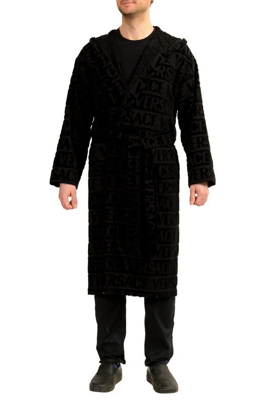 Versace Unisex Black Crystal 100% Cotton Hooded Belted Bathrobe Size XL