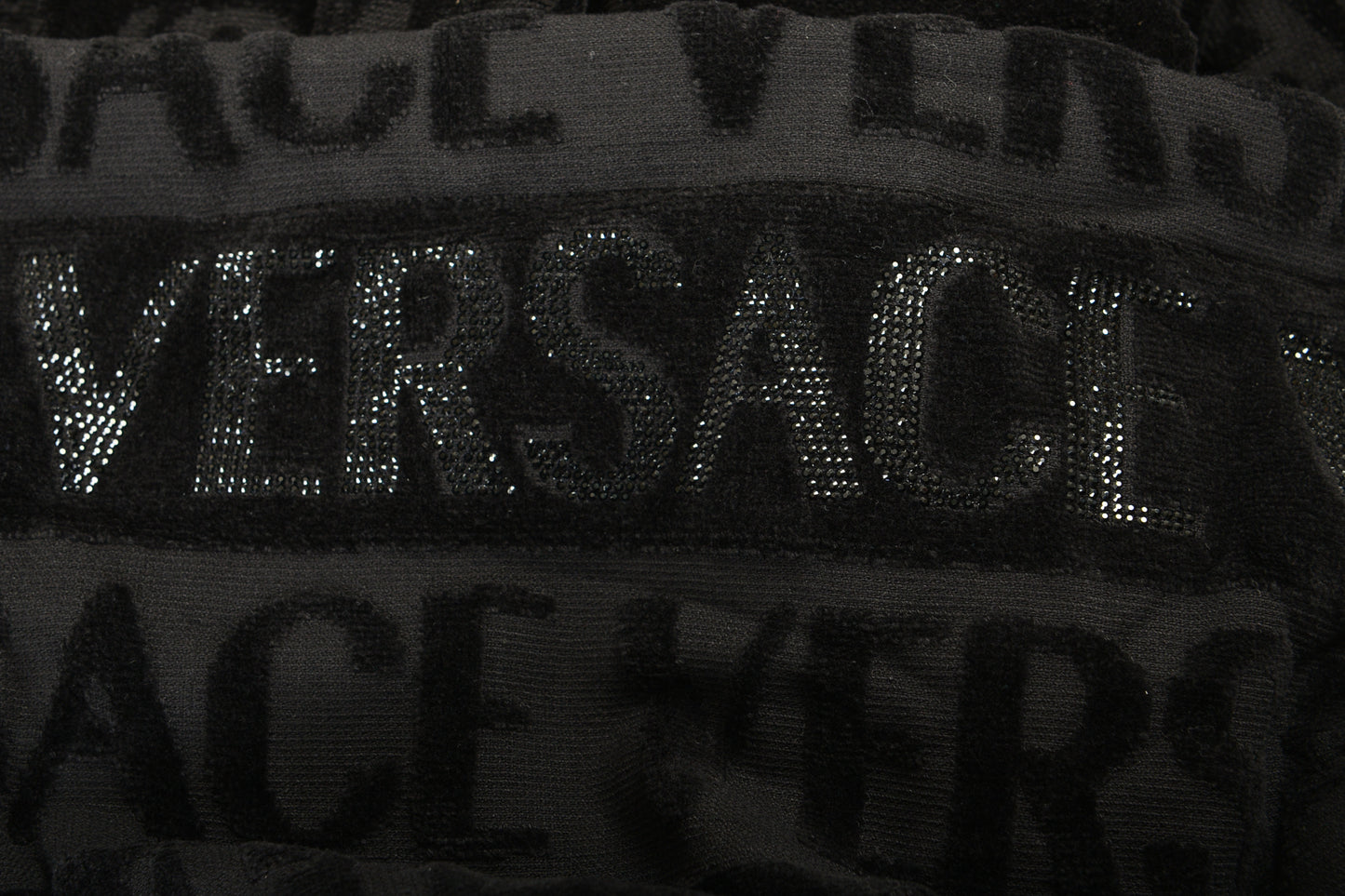 Versace Unisex Black Crystal 100% Cotton Hooded Belted Bathrobe Size XL