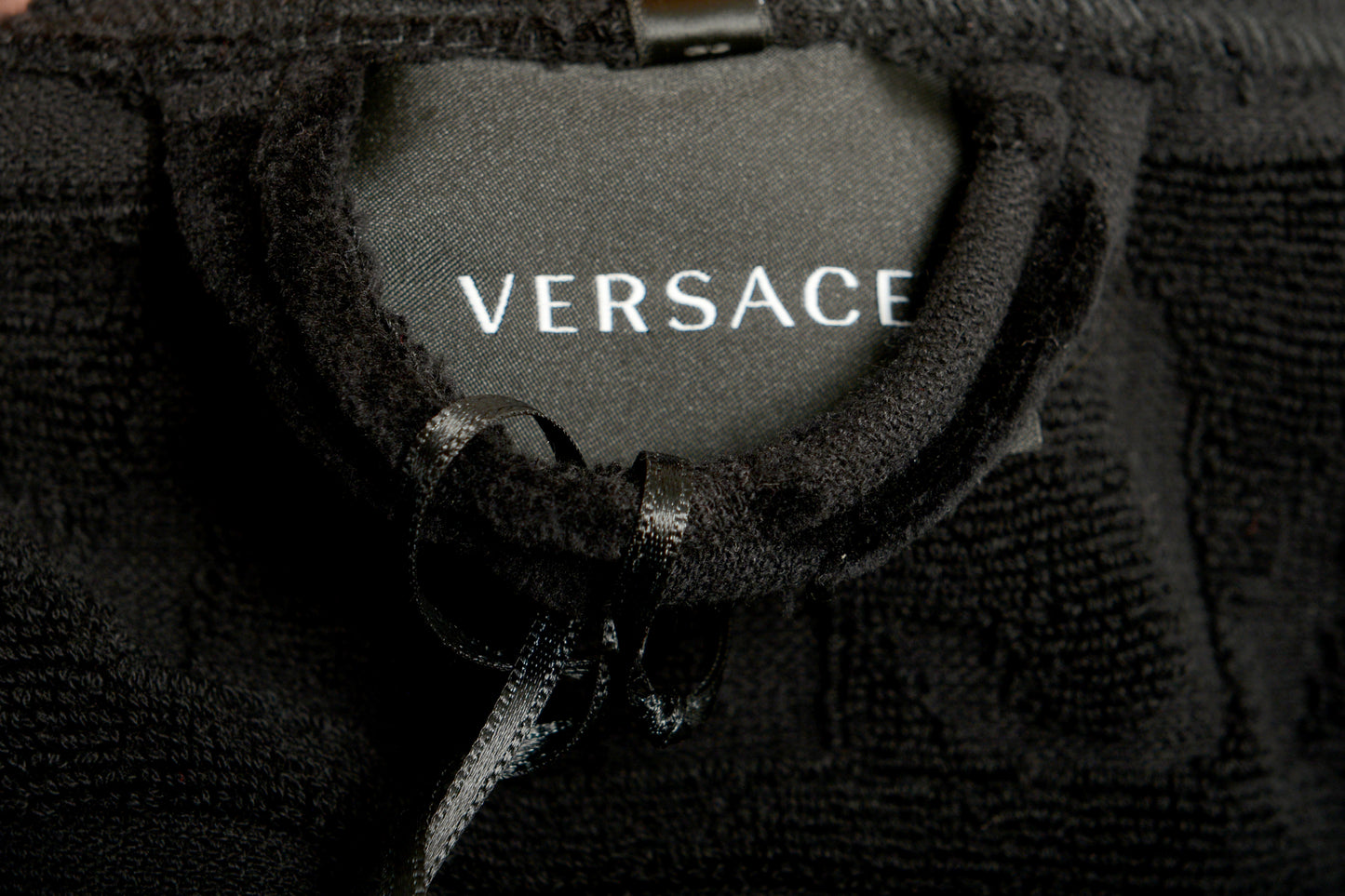 Versace Unisex Black Crystal 100% Cotton Hooded Belted Bathrobe Size S