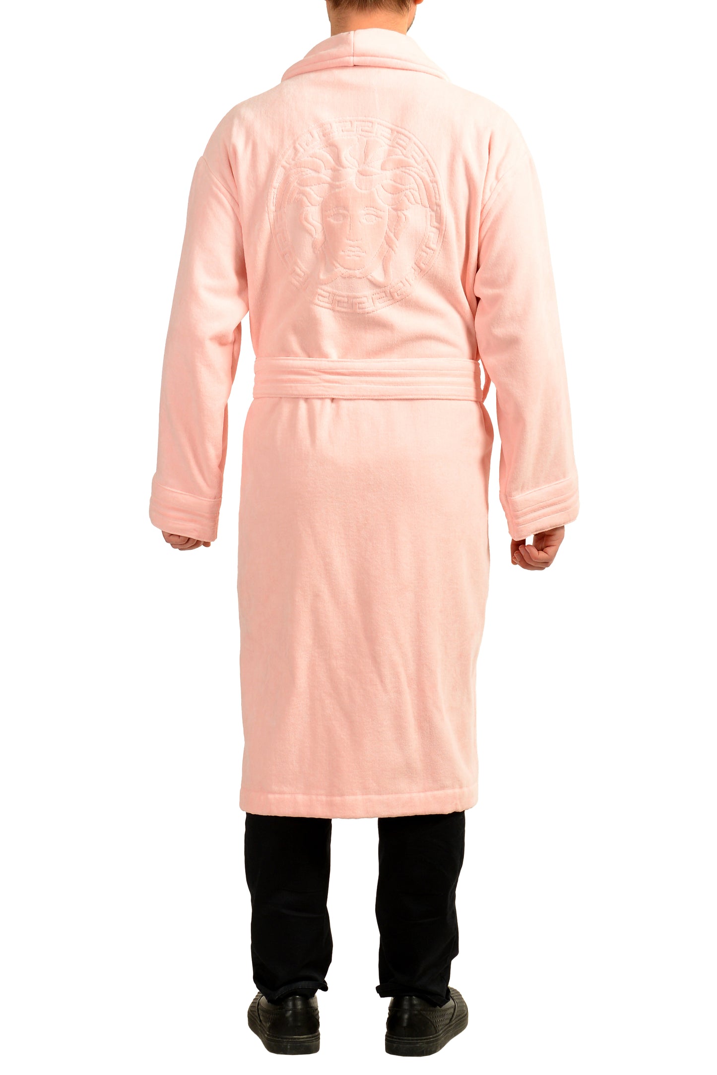 Versace Pink Medusa Logo 100% Cotton Belted Bathrobe Size S