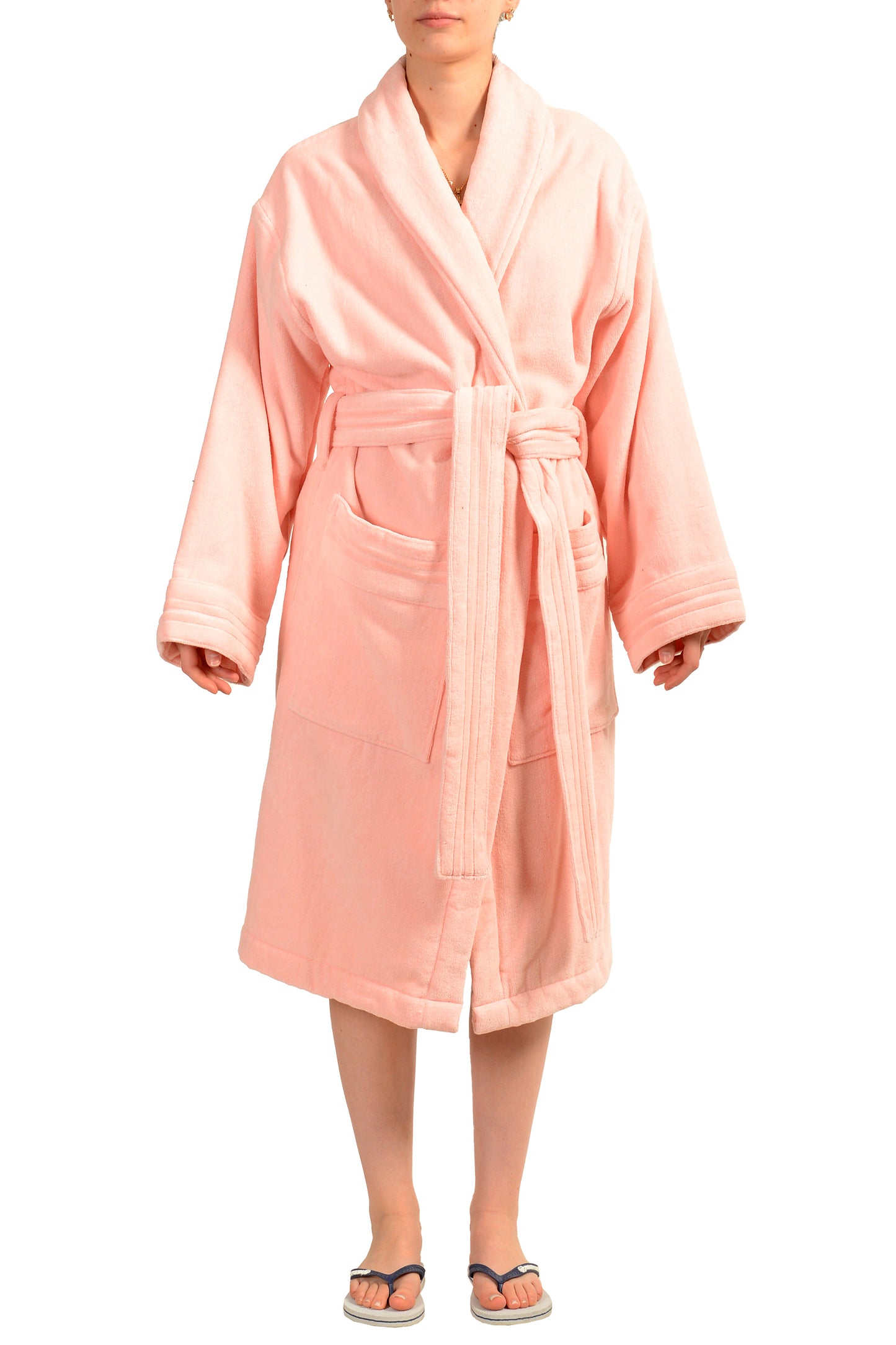 Versace Pink Medusa Logo 100% Cotton Belted Bathrobe Size M