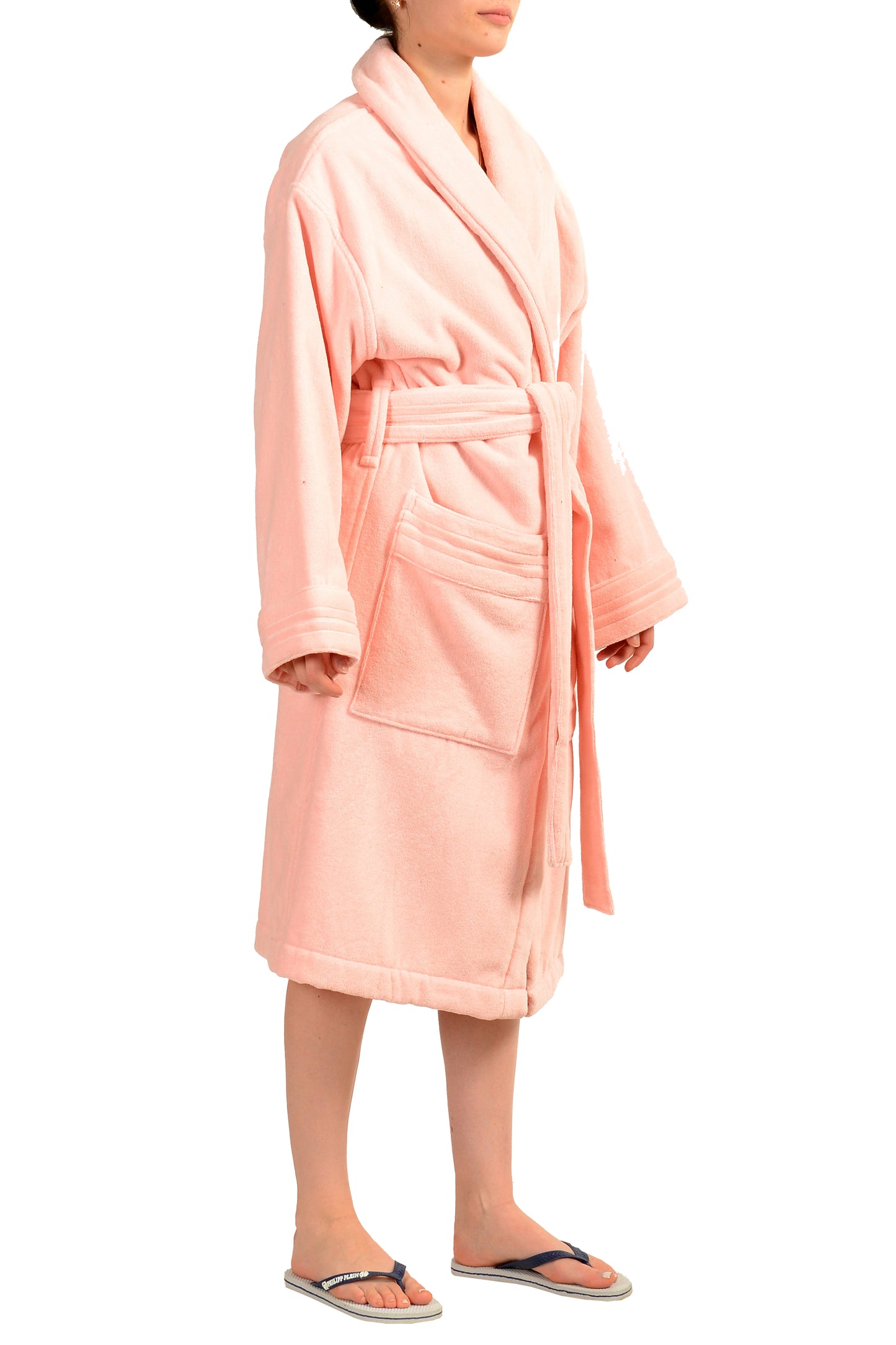 Versace Pink Medusa Logo 100% Cotton Belted Bathrobe Size S