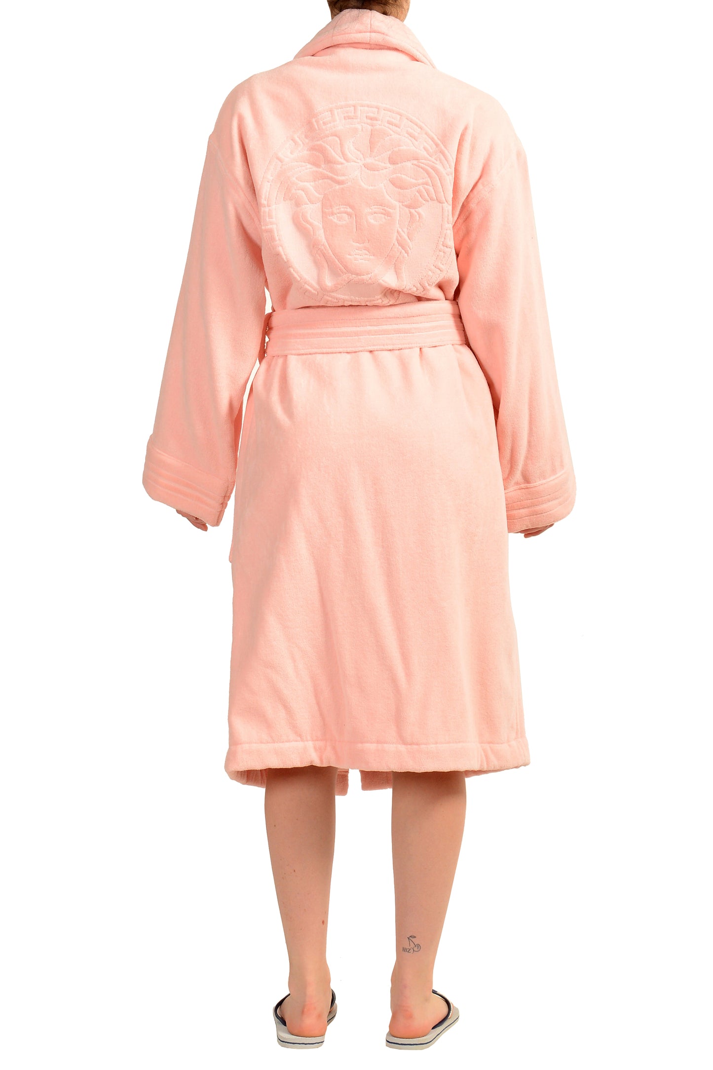 Versace Pink Medusa Logo 100% Cotton Belted Bathrobe Size S