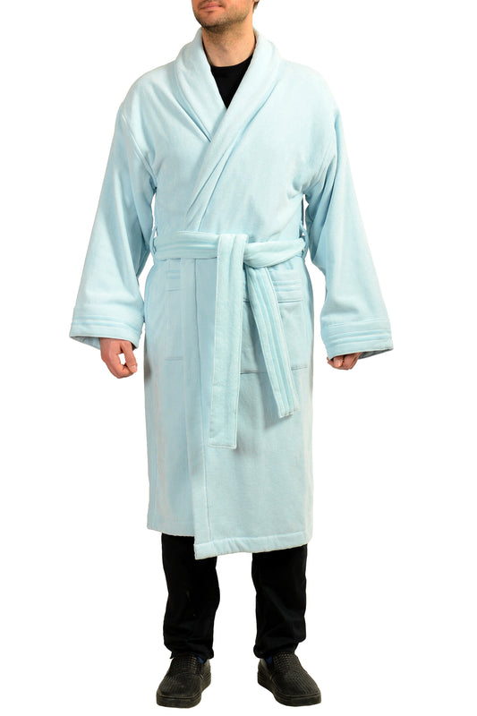 Versace Blue Medusa Logo 100% Cotton Belted Bathrobe Size L