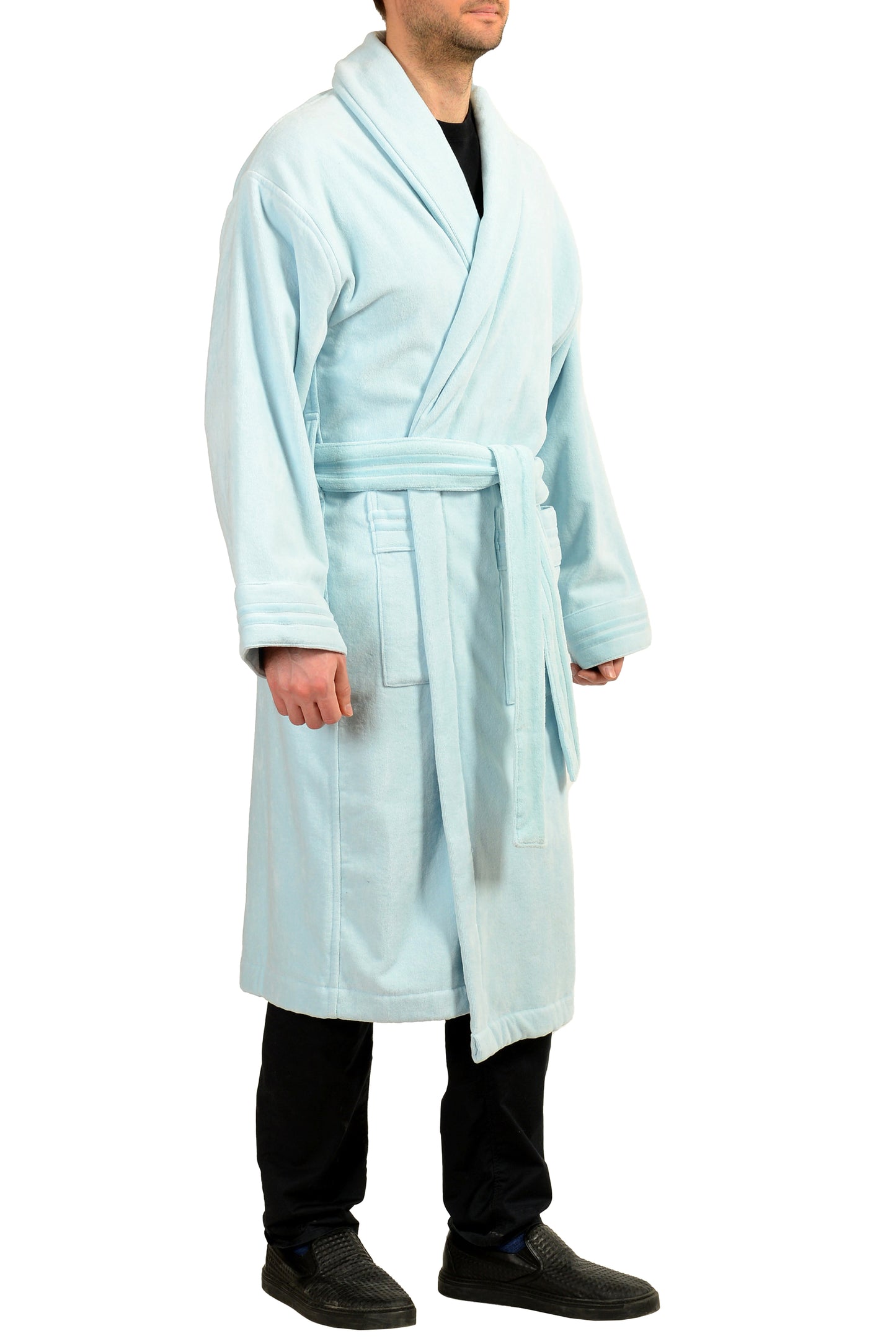 Versace Blue Medusa Logo 100% Cotton Belted Bathrobe Size L